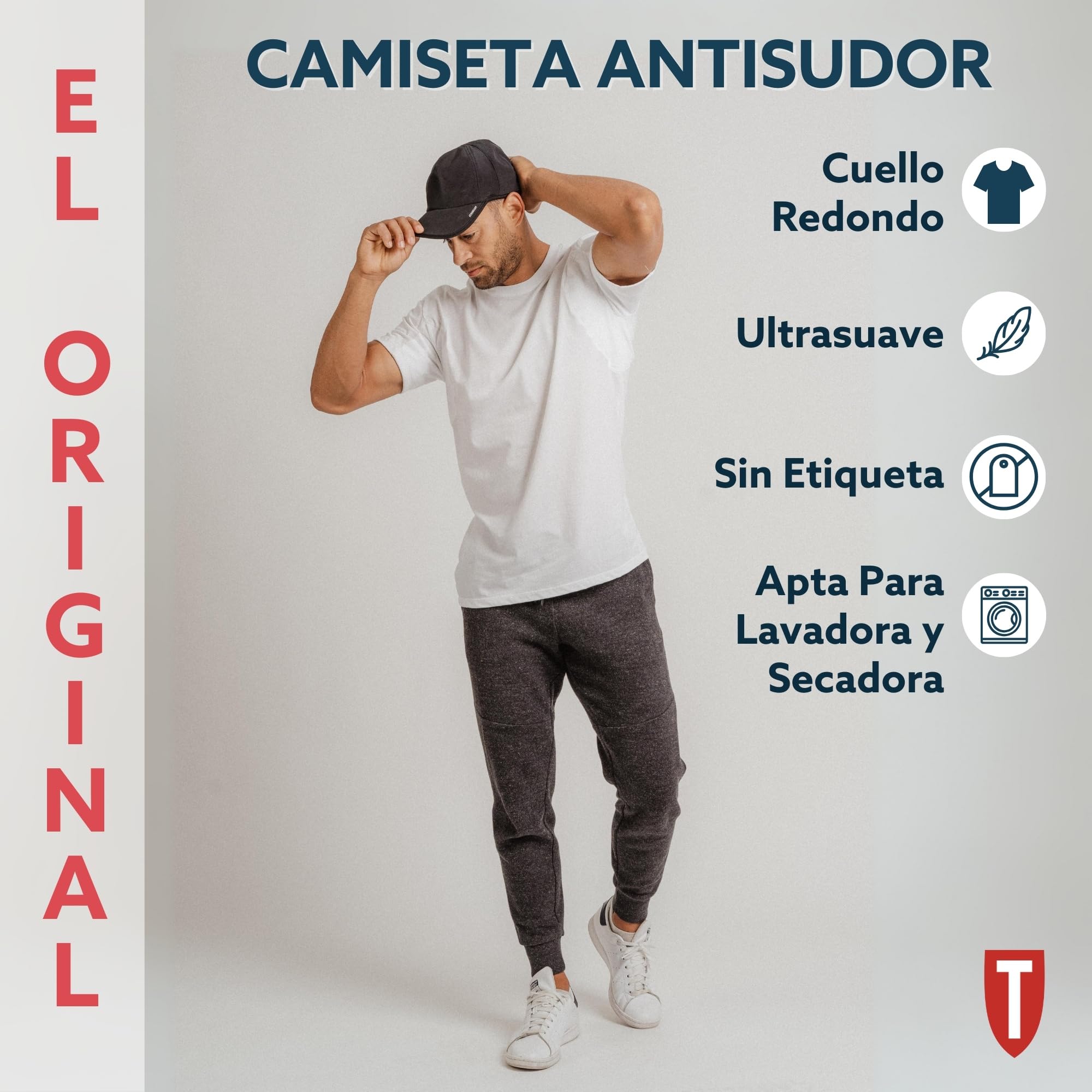Thompson tee - Camiseta Interior antisudor con Refuerzo en Las Axilas - Corte Regular - Cuello Redondo