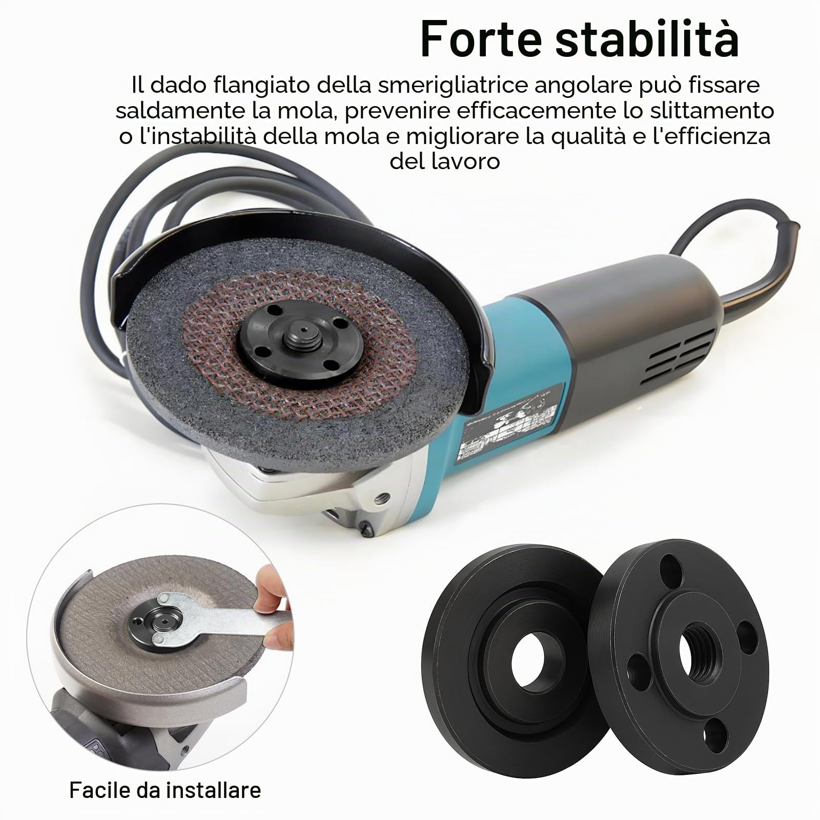 7 Pezzi Dadi Flangiati per Smerigliatrice Angolare, Chiave per Smerigliatrice Angolare 140mm con Flangia M14, Flangia Interna per Rimpiazzo