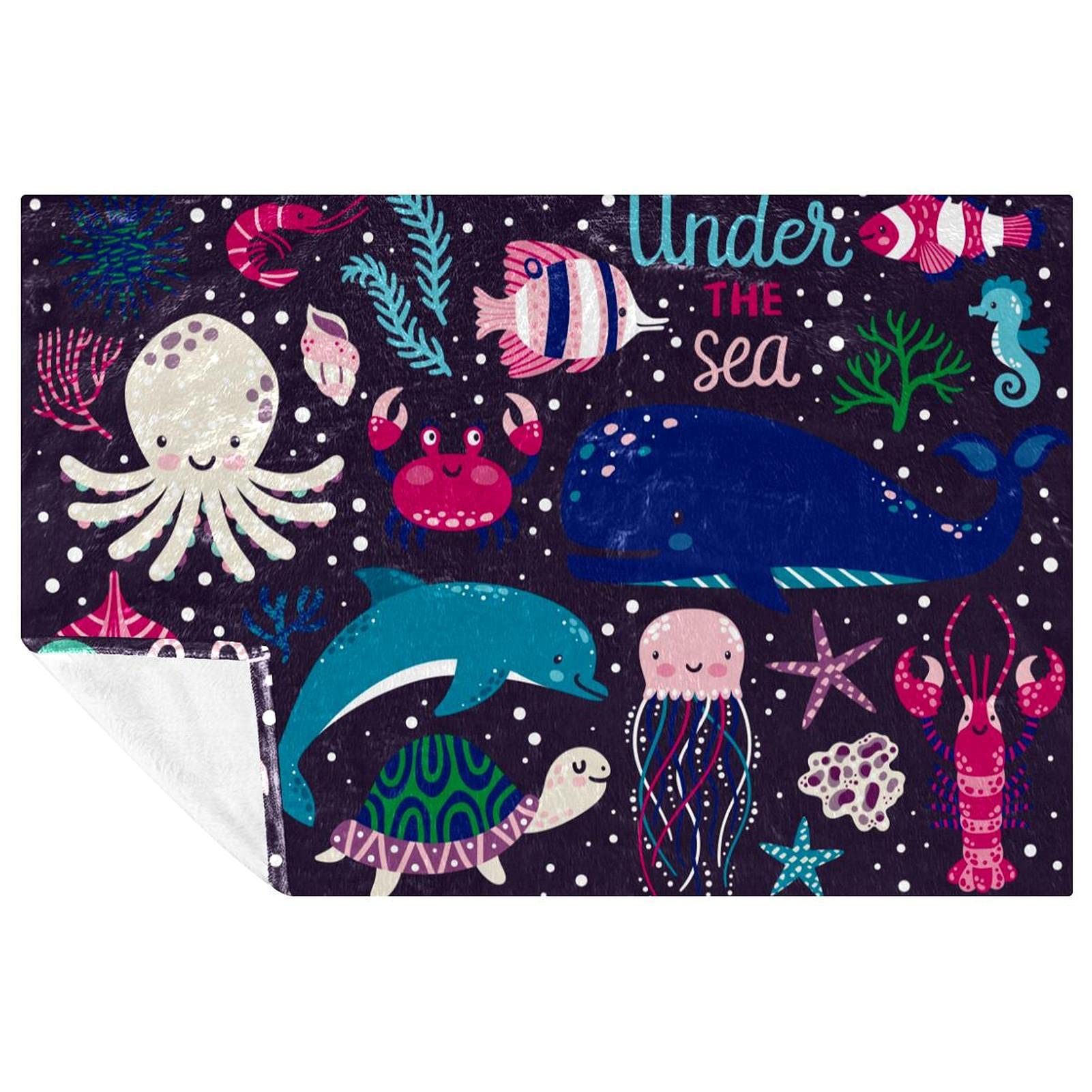 Couverture douce et chaude animaux marins 150x100cm pour plage, pique-nique et lit