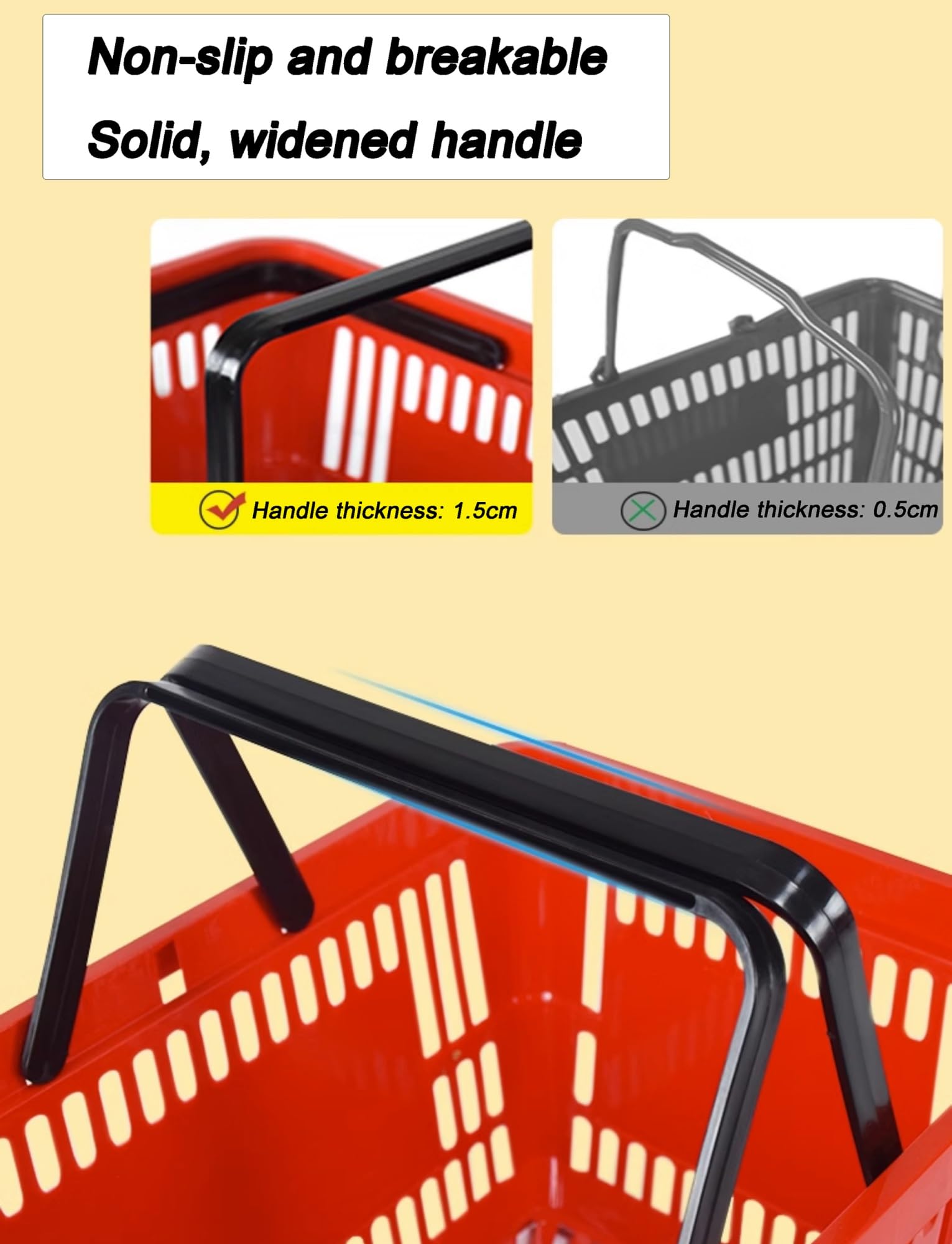 Robuste Einkaufskörbe aus Kunststoff, mit ergonomischen Griffen, für Einzelhandel, Markt und Geschäft, 6 Stück