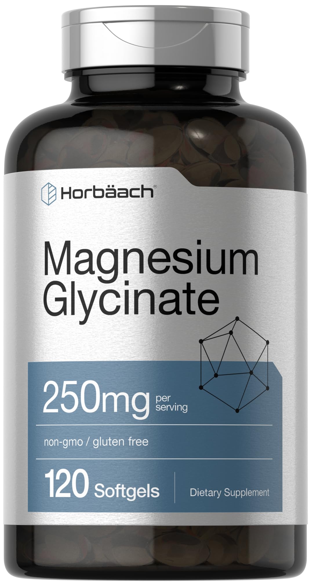 Horbäach Magnesium Glycinate | 250mg | 120 Softgels | Non-GMO and Gluten Free Supplement