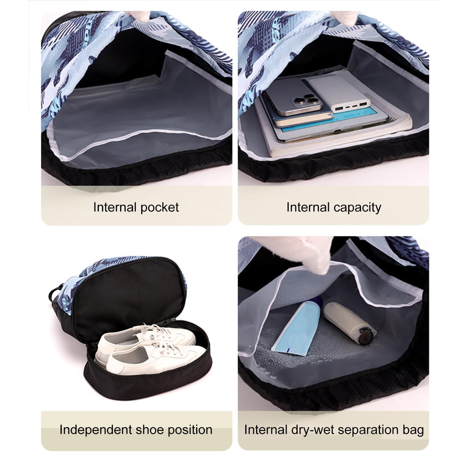 Sac à dos de sport étanche avec cordon de serrage et compartiment à chaussures - Sac portable pour camping, randonnée, natation et activités sportives