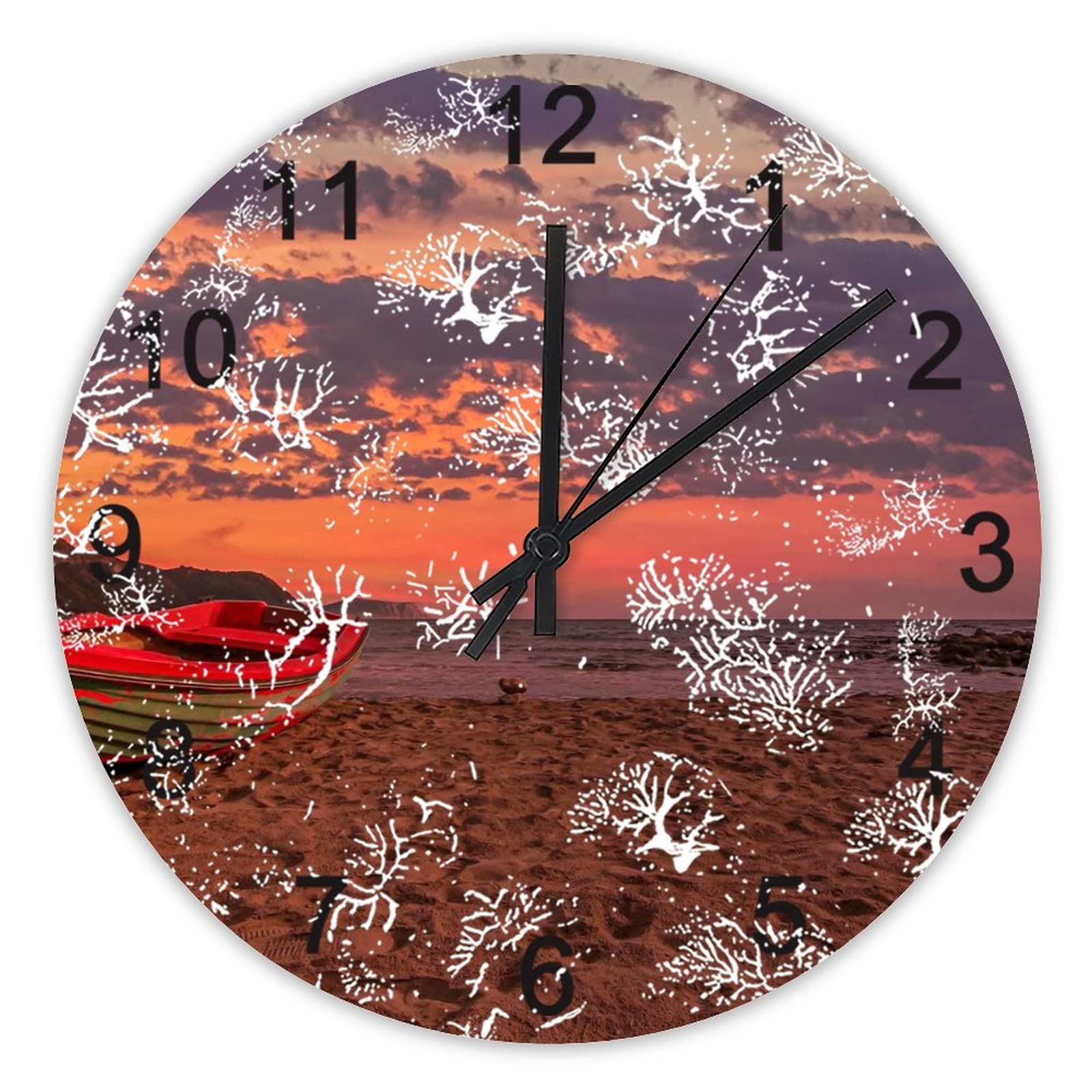 Horloge murale 40 cm coucher du soleil rouge pour cuisine et bureau