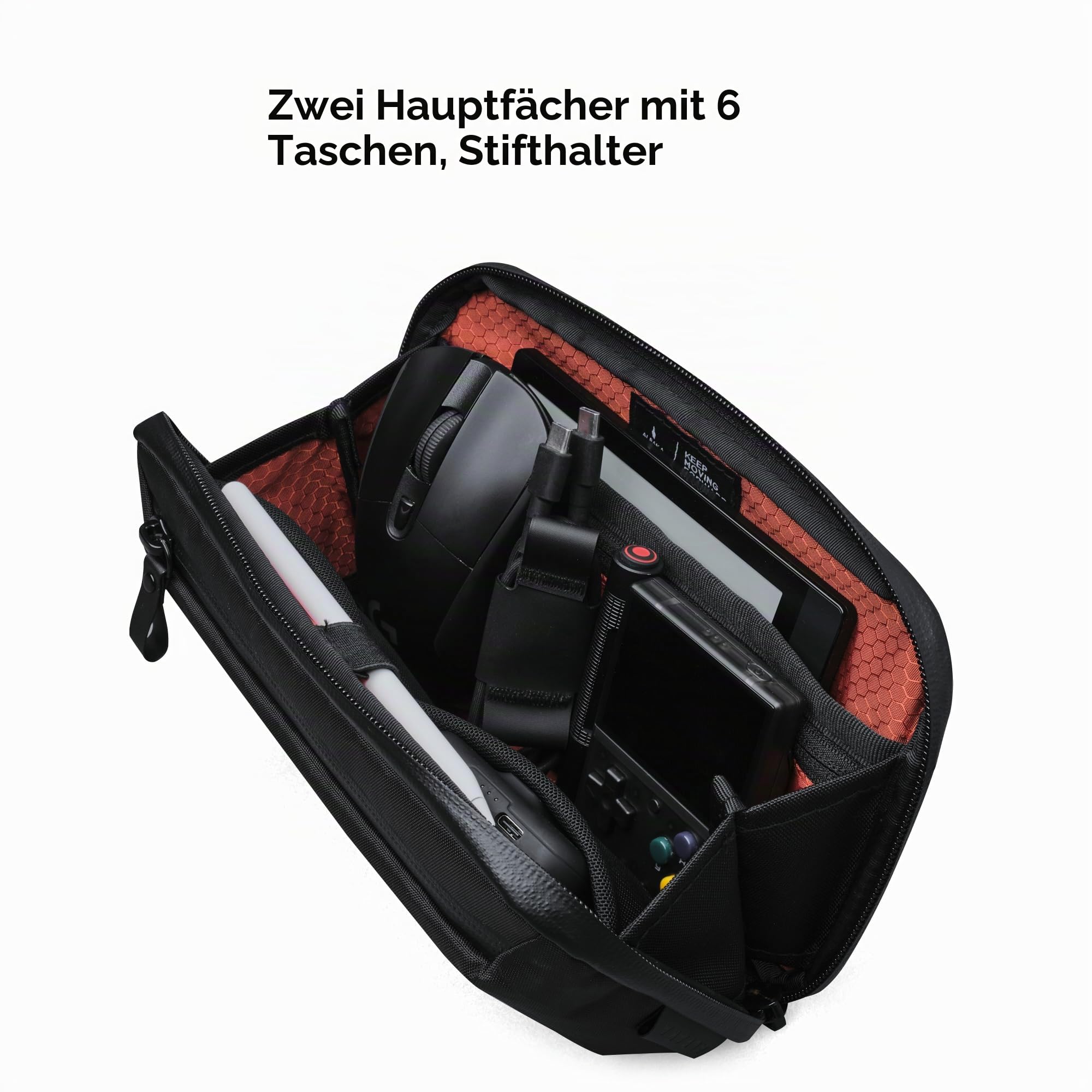 ALPAKA Elements Tech Case Mini – Kompakter Elektronik Organizer & Kabeltasche, Kleine Umhängetasche Crossbody Sling Bag für Smartphone, Powerbank & Reise-Gadgets, X-Pac VX42, Schwarz