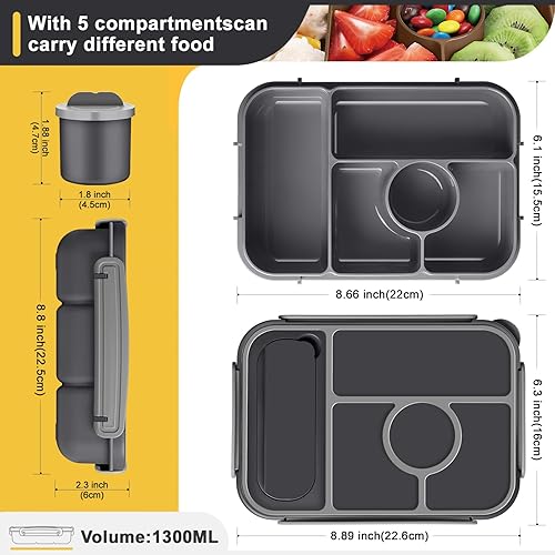 Miniatura 2 de Lonchera Bento para adultos, para niños, contenedor de almuerzo para adultosniñosniños pequeños, lonchera Bento de 5 compartimentos con salsa, apta