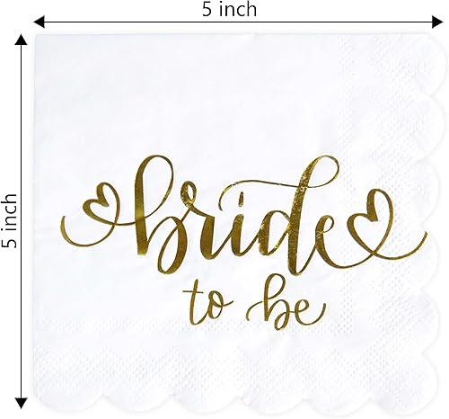 Miniatura 7 de Servilletas doradas de Bride to Be, despedida de soltera, boda, compromiso, fiesta, suministros de decoración, 2 capas, 50 unidades
