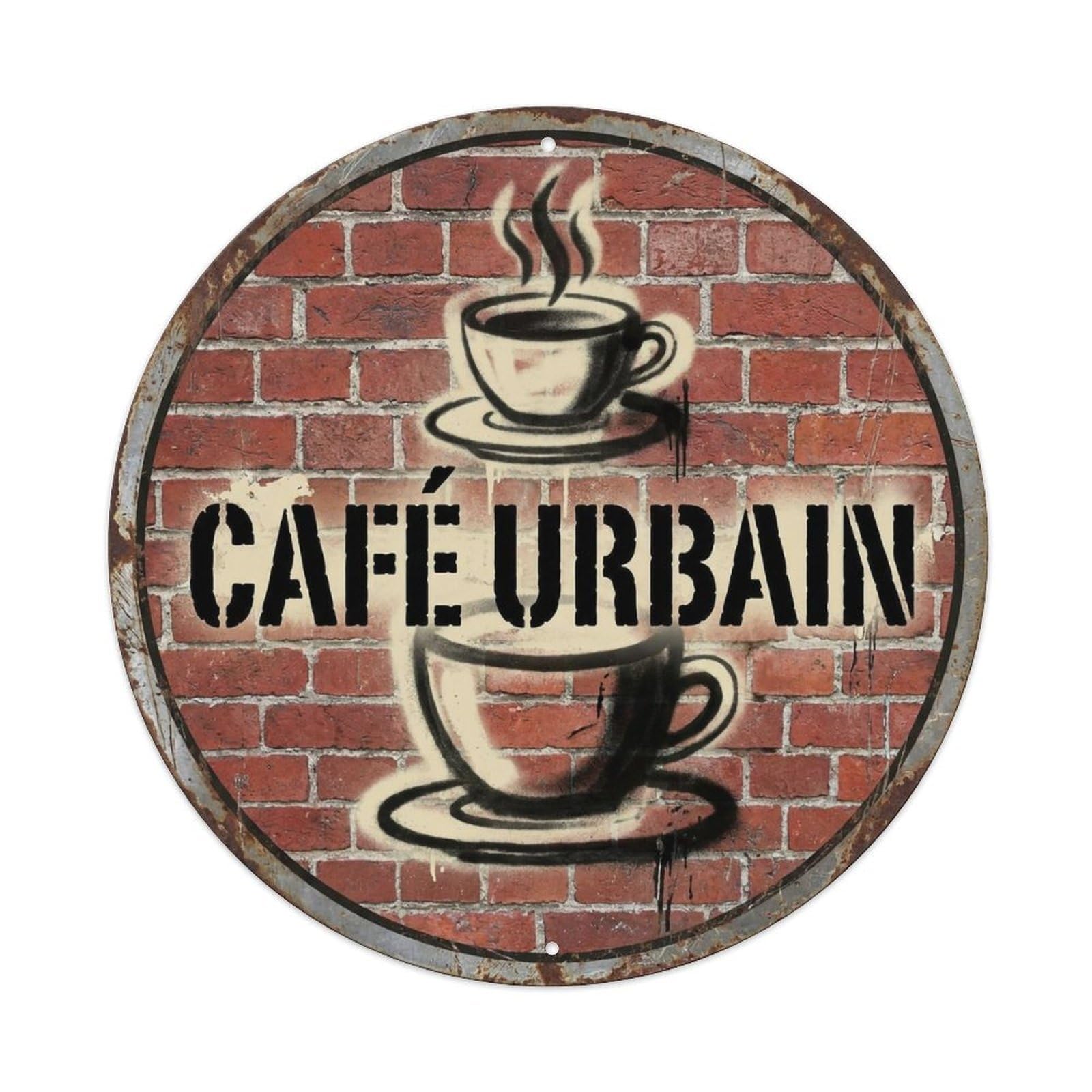 Brick Wall Urban Lounge Cafe Metal Tin Sign Plaque Wall Decor for Cafe, Club, Garden Round Metal Poster 8x8Inch