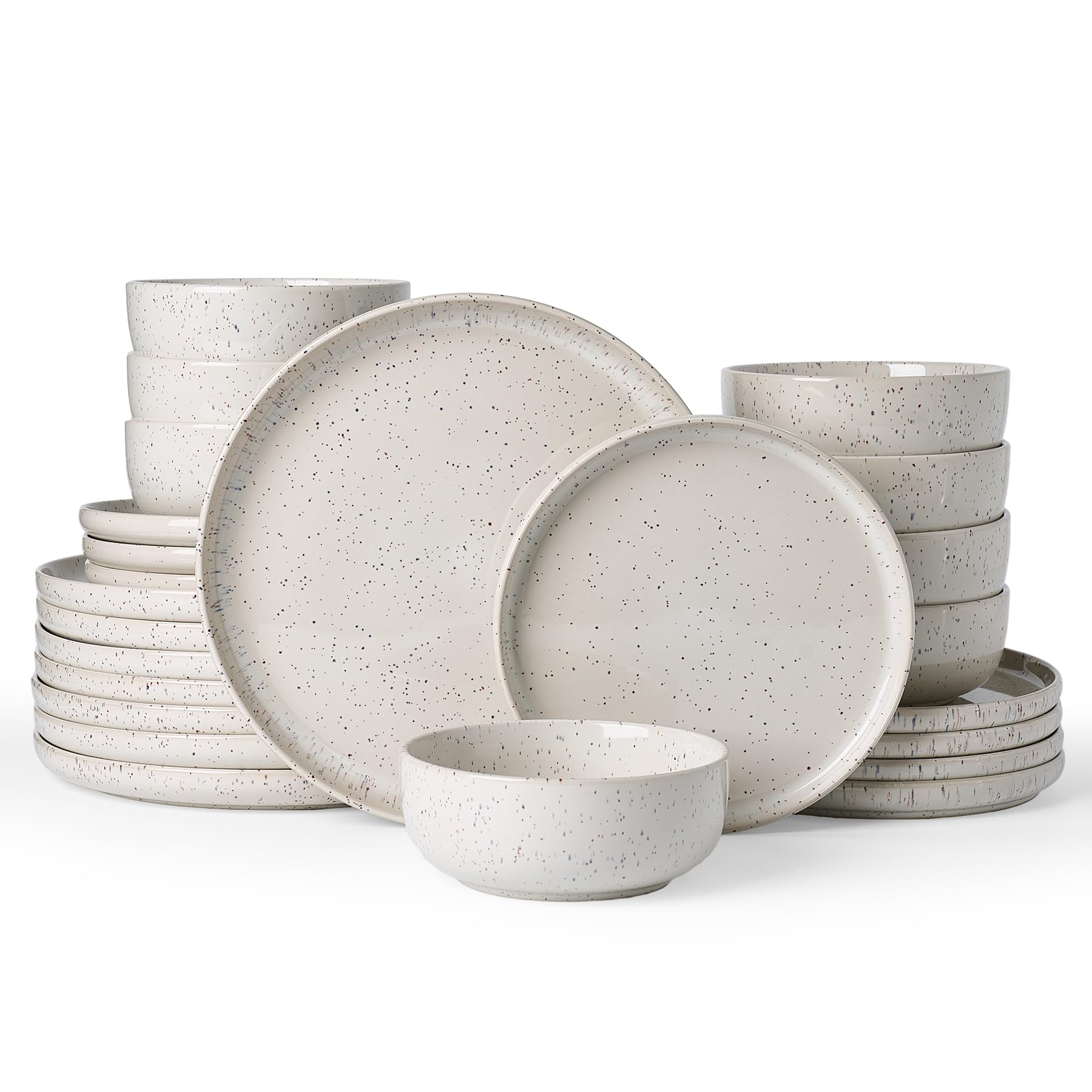 Photo 1 of ****WAS 24 MISSING 12 **** Famiware Meteor Plates and Bowls Sets, 24-Piece Stoneware Dinnerware Sets, Dishes Set for 8, Microwave and Dishwasher Safe Tableware, Creamy White