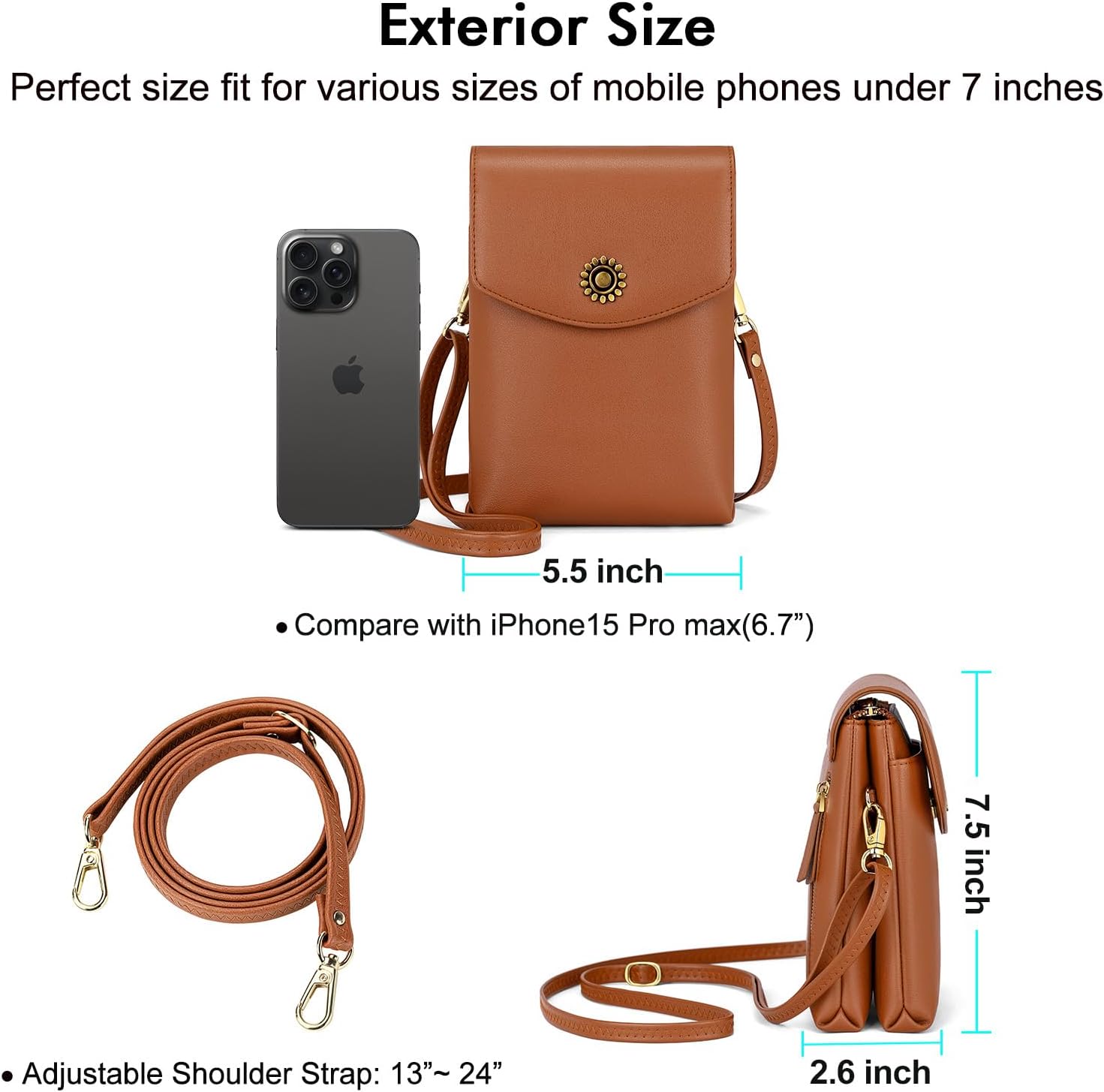 Peacocktion Small Crossbody Bags for Women Travel Cell Phone Bag Wallet Purses with Adjustable Strap Trendy - Image 5