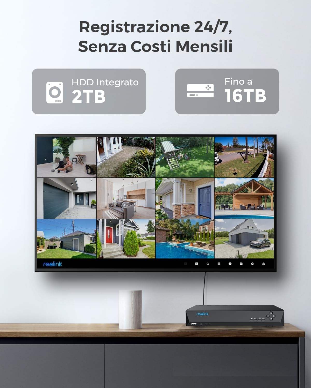 Reolink 4K Poe Kit Telecamere Videosorveglianza, Zoom Ottico 5X, NVR 8CH 2TB + 4X Telecamera Esterno con Faretti, Rilevamento di Uomo/Veicolo, Audio Bidirezionale, Impermeabile IP67, RLK8-811B4