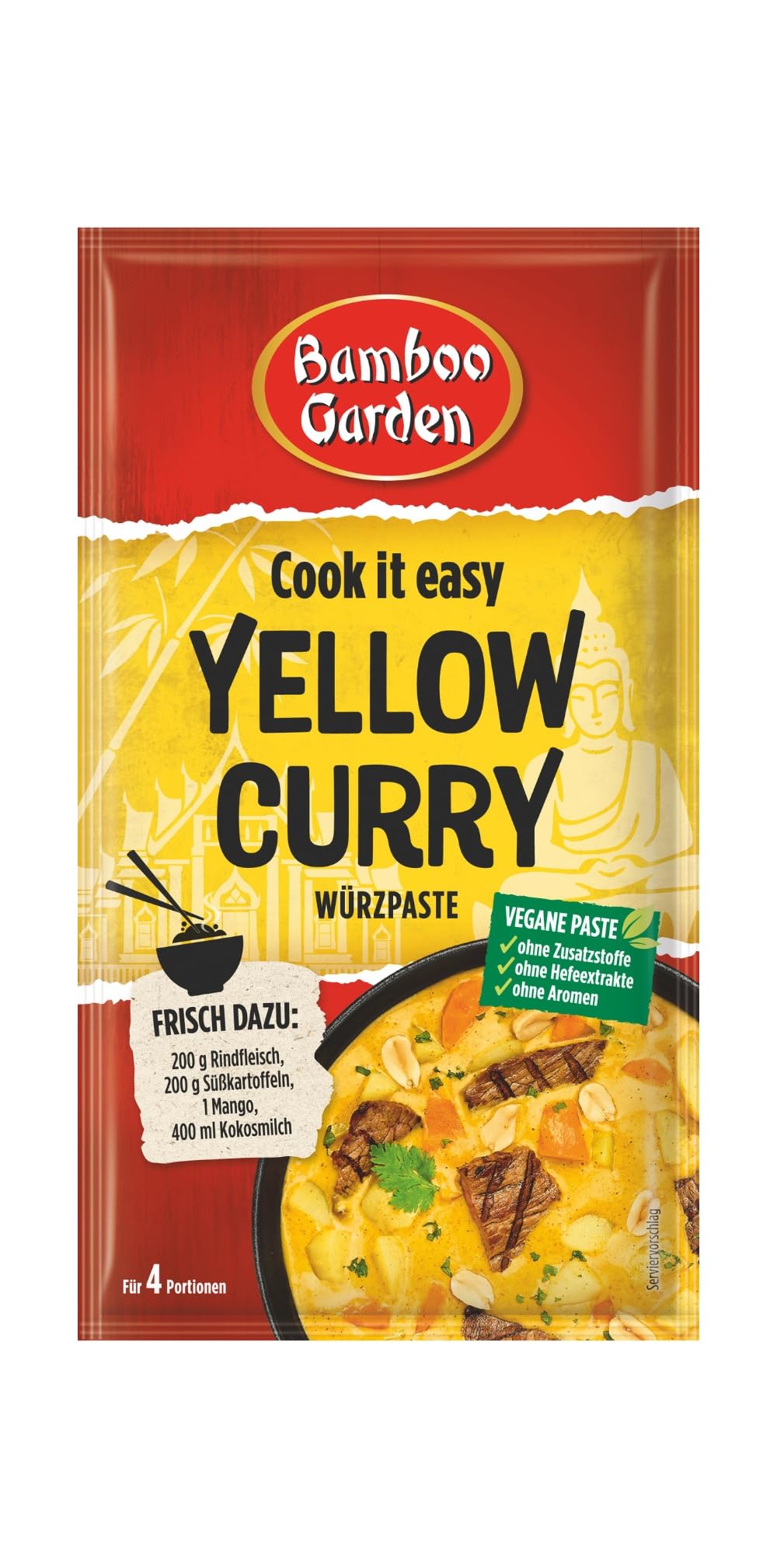 Bamboo Garden - Yellow Curry Würzpaste | Zum Zubereiten von gelbem Thai Curry | Für 4 Portionen | Vegan, natürliche Zutaten | 45 g im Beutel