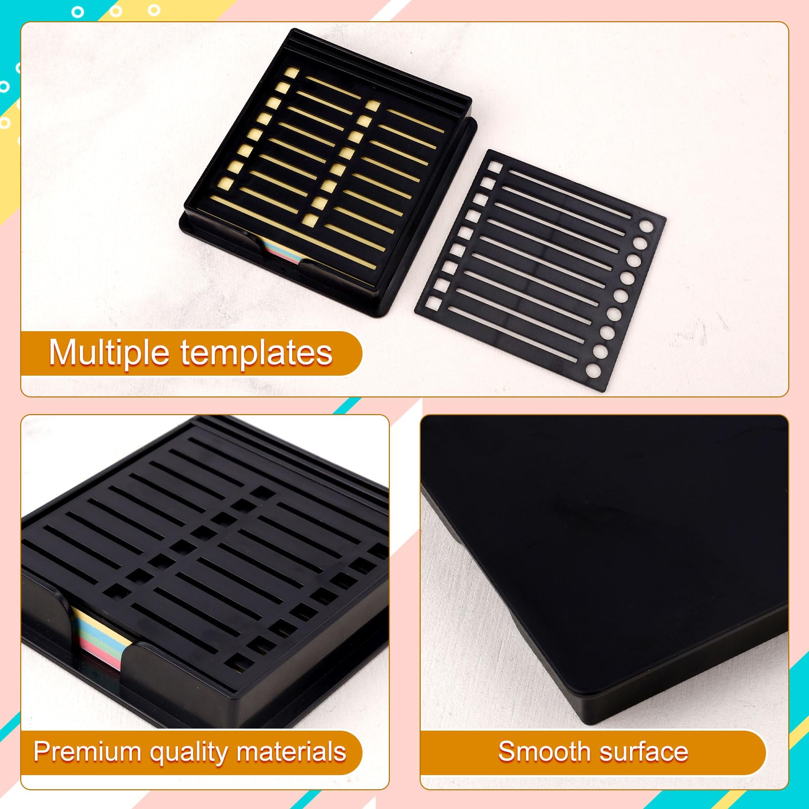 Sticky Note Stencil with Sticky Note, for 3x3 Inch Self-Sticky Notepad Sticky Note Holder with Template Sticky Note Organizer Dispenser for Desk Office Home School Supplies - Image 4