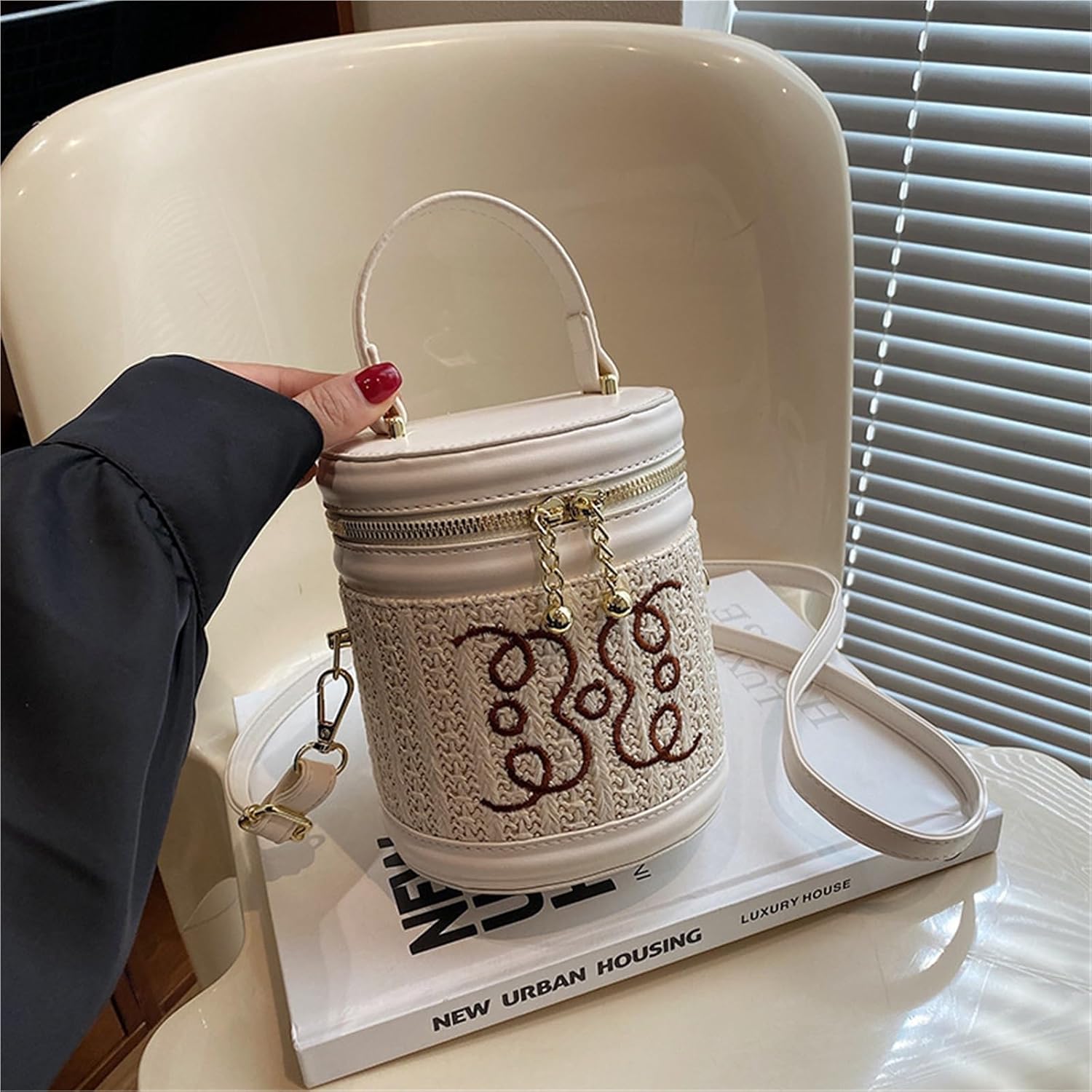 ショルダー クロスボディ 円筒形バッグ, ホワイト, One Size