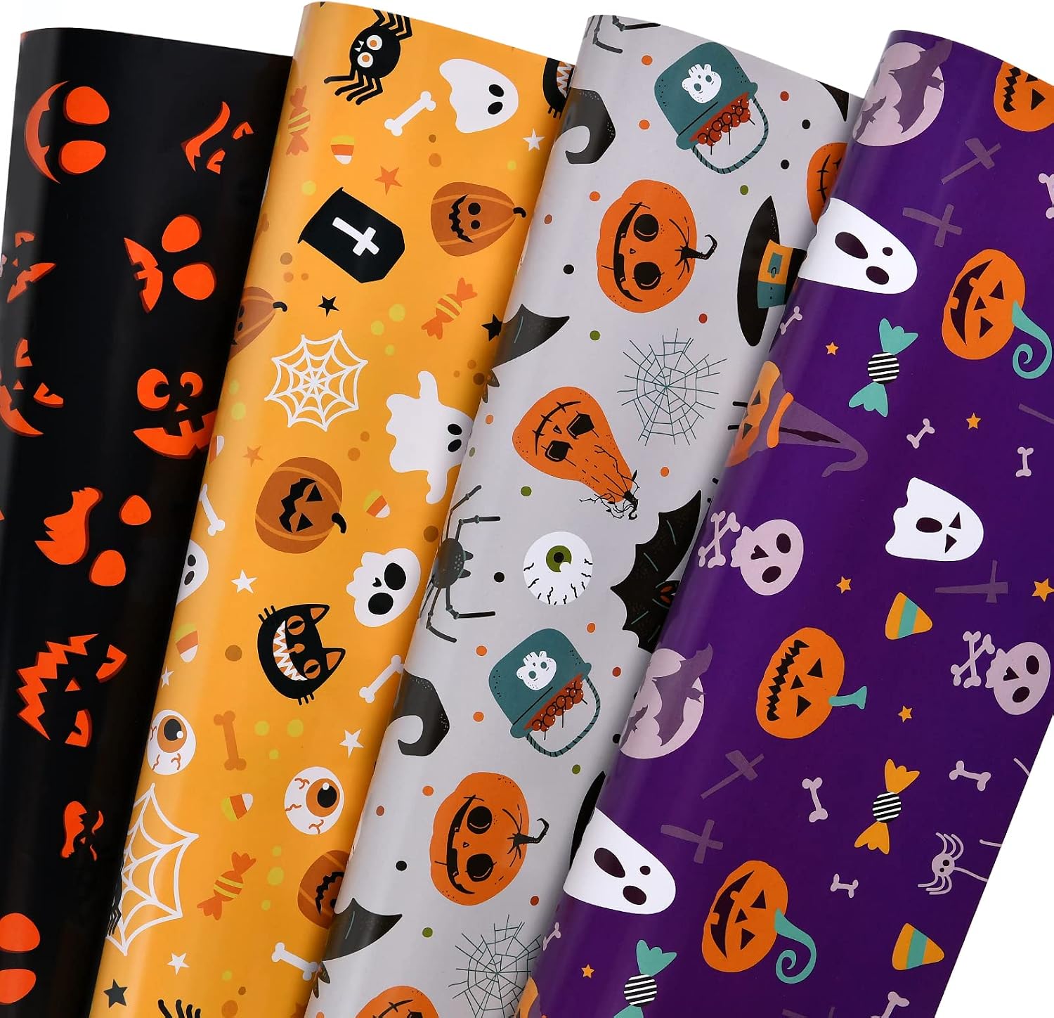 Halloween Wrapping Paper 12 Sheets Folded for Boys Girls Kids Man Women,Pumpkin Spooky Witch Hat Bat Halloween Decorations,Holiday,Party,Baby Shower Present Packing Each 20" X 29"