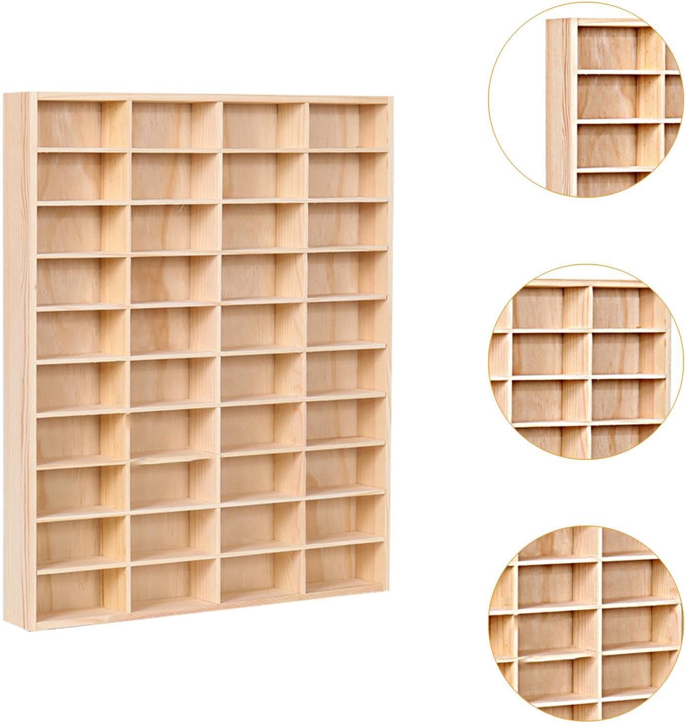 ダイキャストカーディスプレイスタンド 40個の小さなグリッド木製ウォールマウントまたはデスクトップコレクション人形オーガナイザー 1