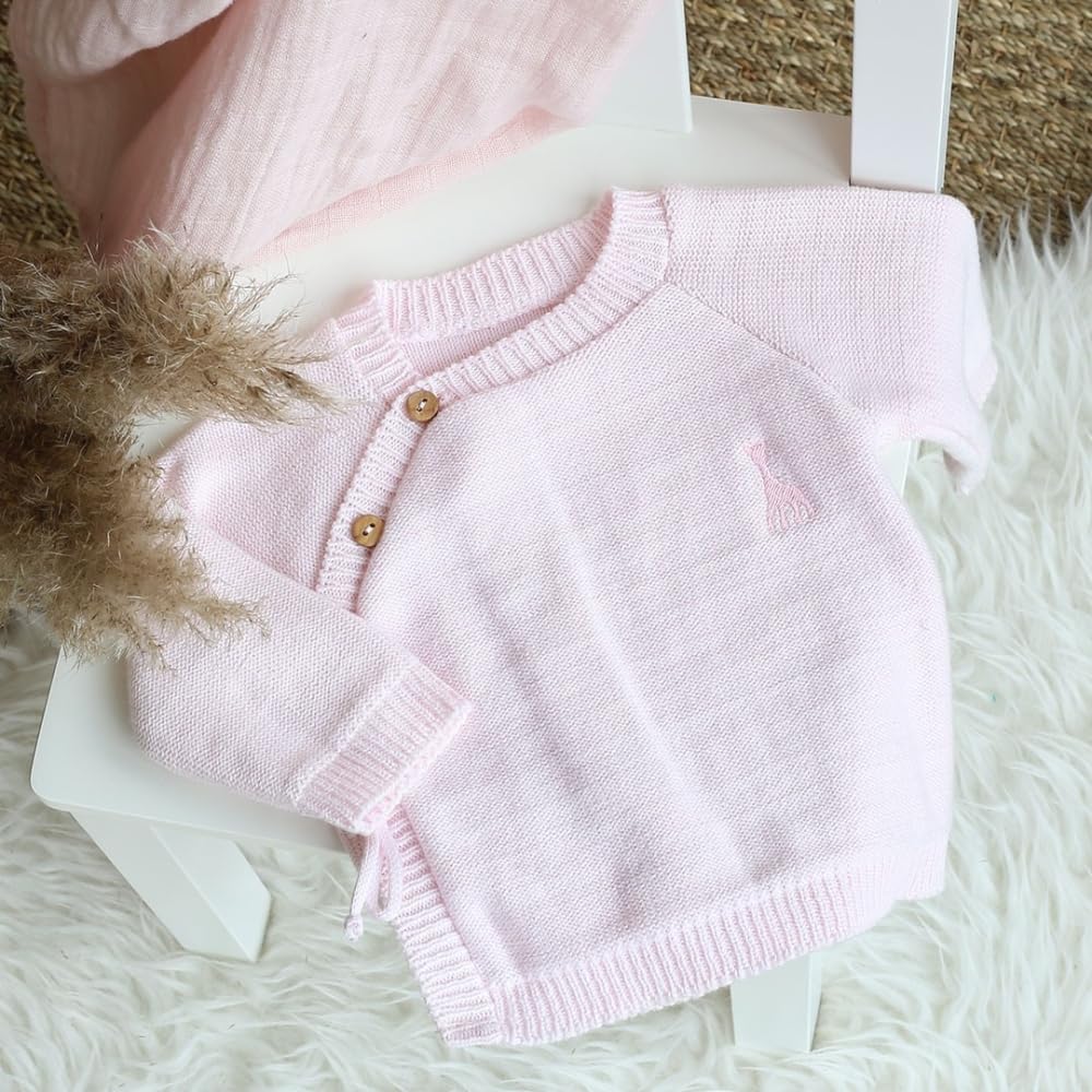 3 KILOS 7 Sophie LA Girafe - Gilet Bébé Point Mousse - Fille - 0/1 Mois