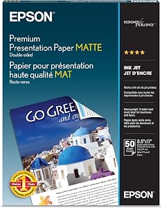 Epson S041568 Premium Presentation Paper Matte Double Sided, Letter Size, 50 sheets Ink