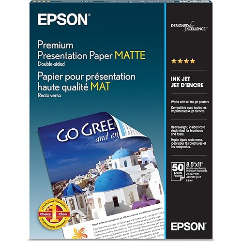 Epson Premium Presentation Paper MATTE (8.5x11 Inches, Double-sided, 50 Sheets) (S041568),Bright White