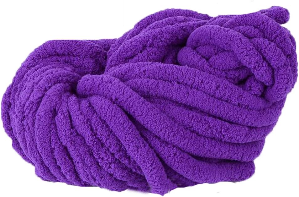 DIY Knit,Chunky Chenille Yarn,Chunky Fat Yarn Hand Knitting Chenille Yarn for Throw Blanket Mat Hat Scarf,1kg,Purple