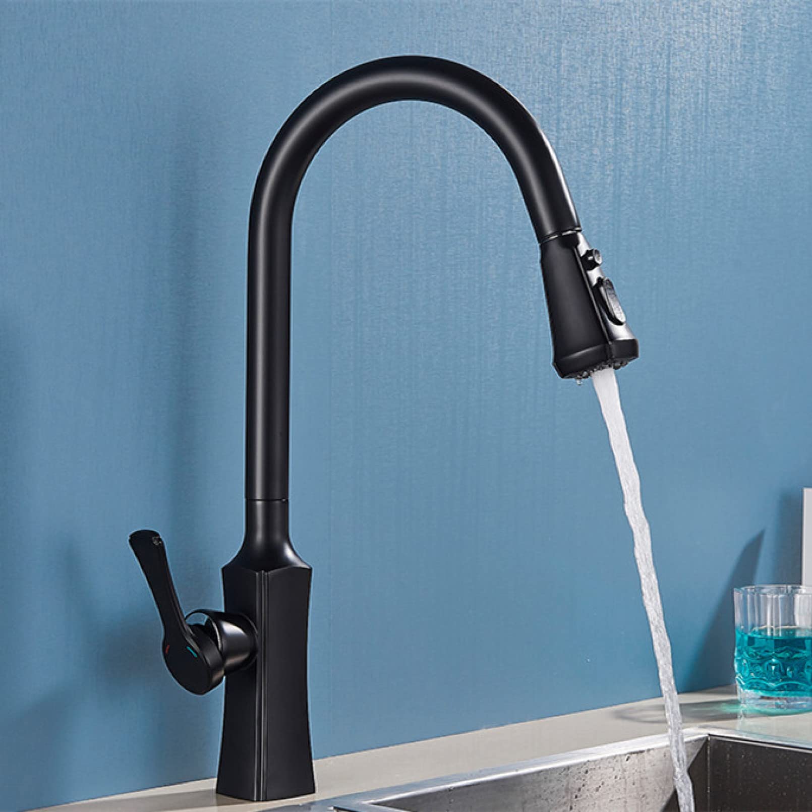 Robinet mitigeur noir mat avec douchette extractible pour eau chaude et froide de cuisine