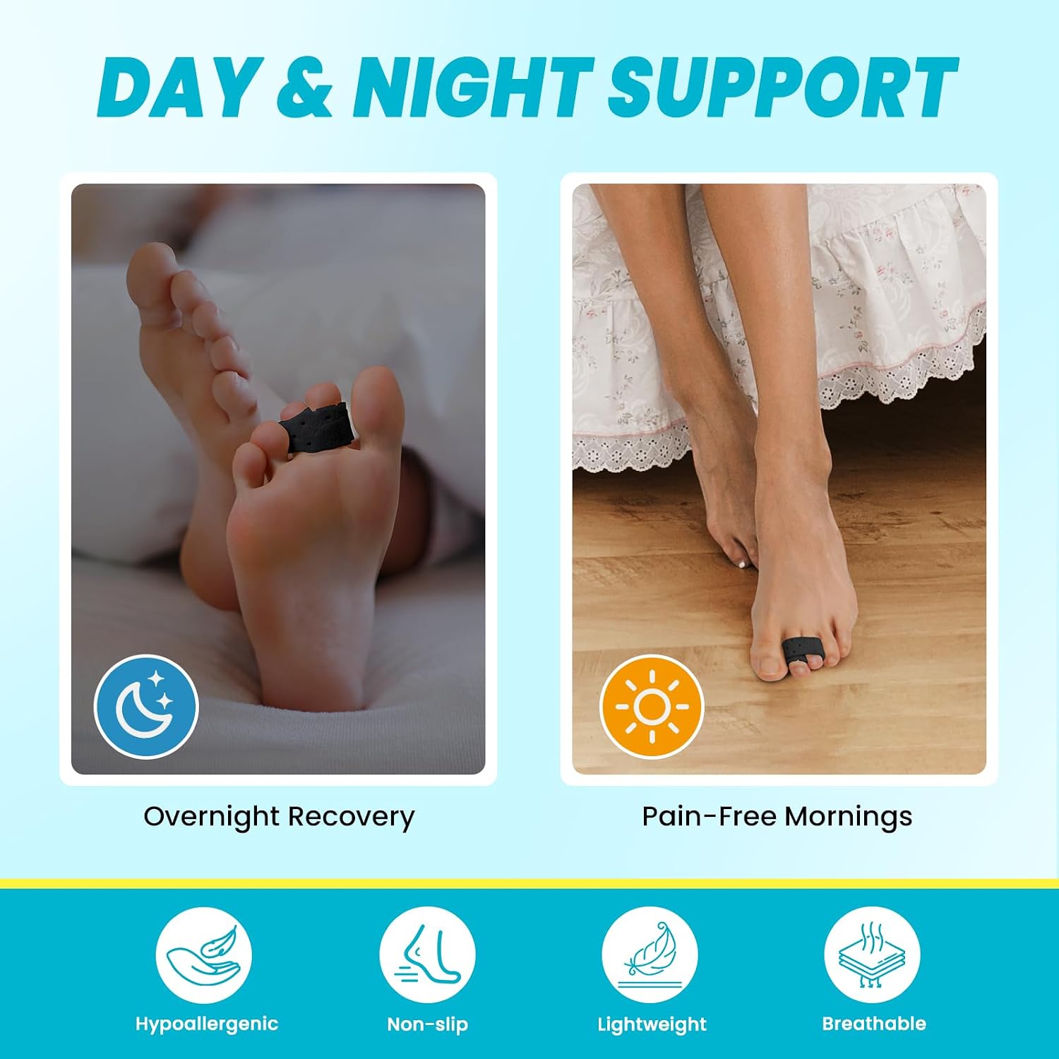Hammer Toe Corrector for Women & Men - 6 Pcs Breathable Hammer Toe Straightener, Adjustable Toe Wraps, Cushioned Broken Toe Splint Support for Crooked, Curled, Bent, Overlapping Toes (Black)