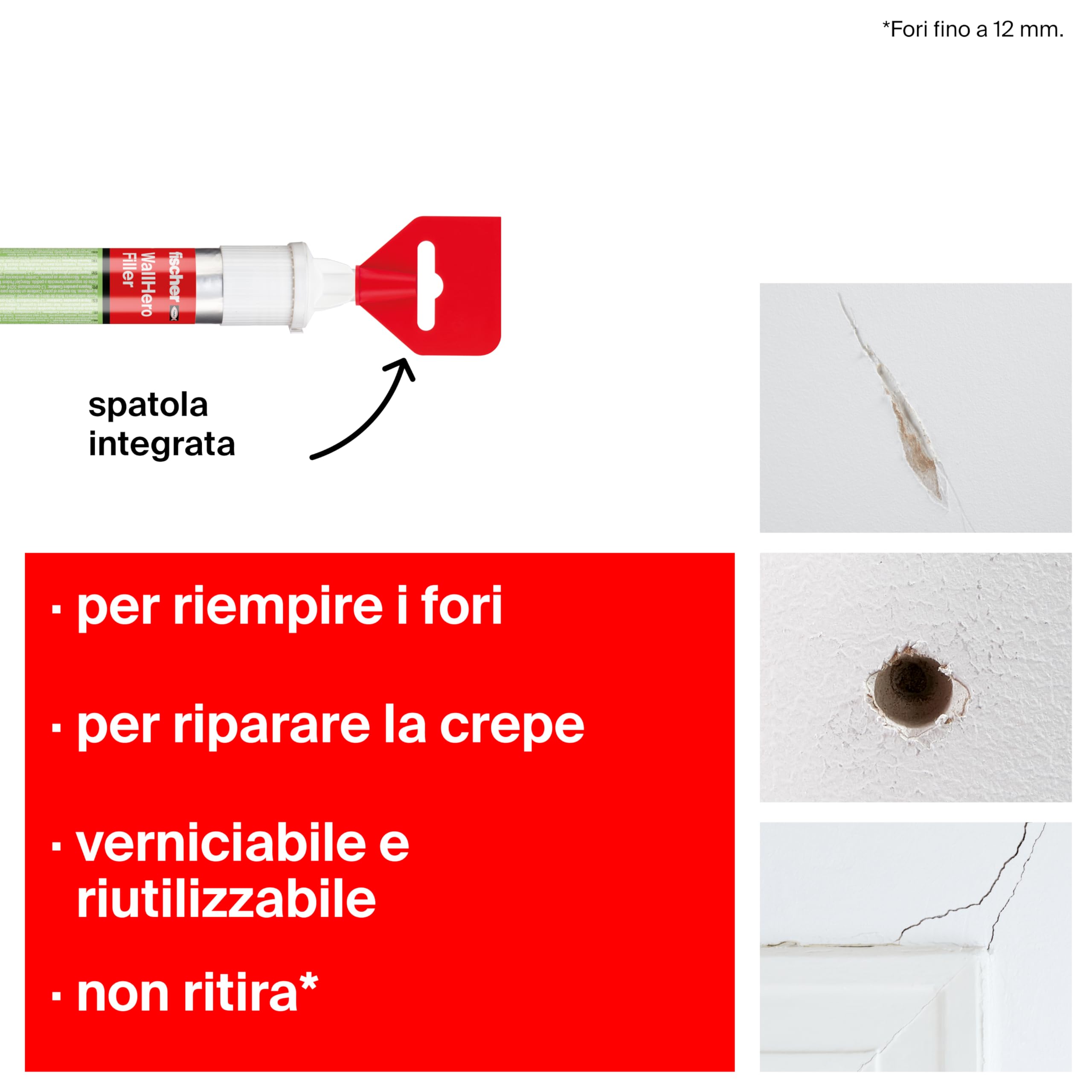 Stucco Per Pareti Fischer - Bianco, 70 Ml, Con Spatola, Per Riparare Fori E Ammaccature