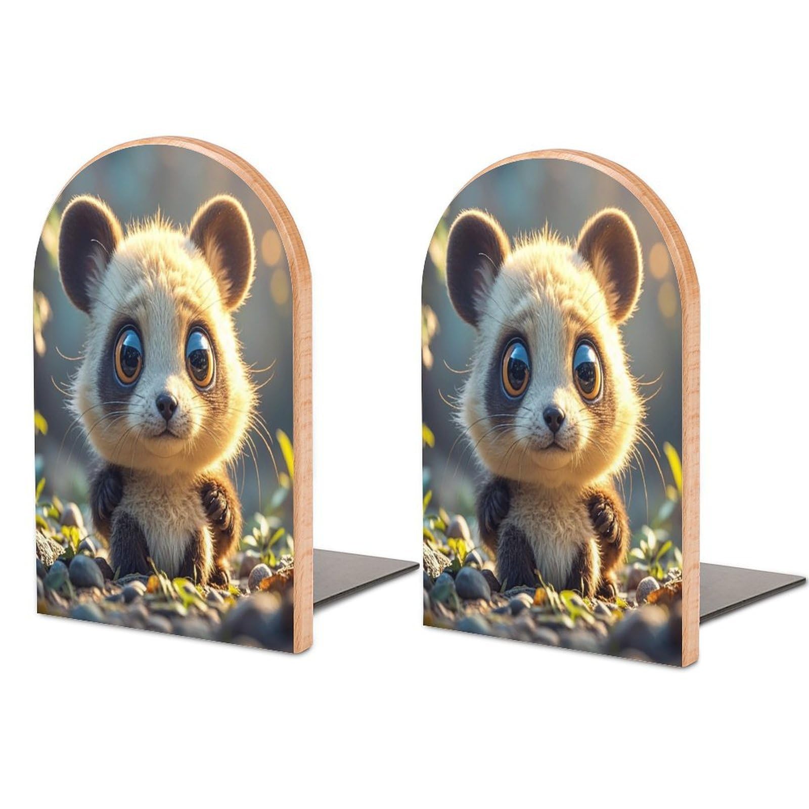 Sujetalibros de madera con base de metal para estantes organizador infantil 1 par