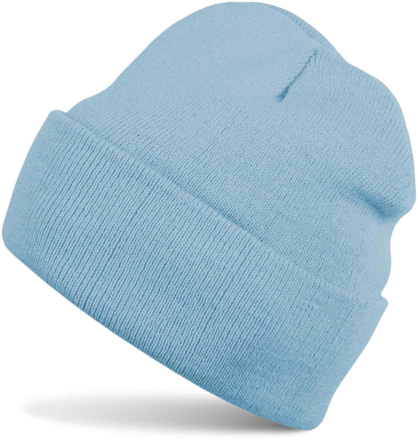 styleBREAKER Unisex Beanie Knitted Hat Solid Color, Fine Knit Double-Layer Warm Winter Knit Beanie 04024029, Colour:Light Blue