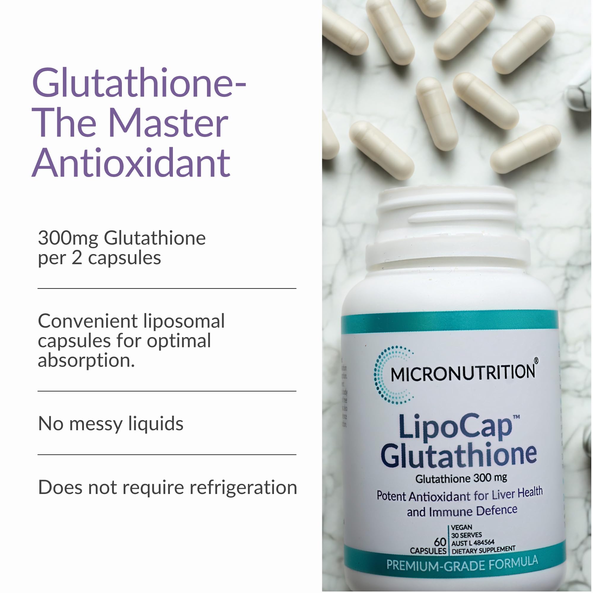 MICRONUTRITION LipoCap Liposomal Glutathione, Antioxidant (60 Vege Caps)