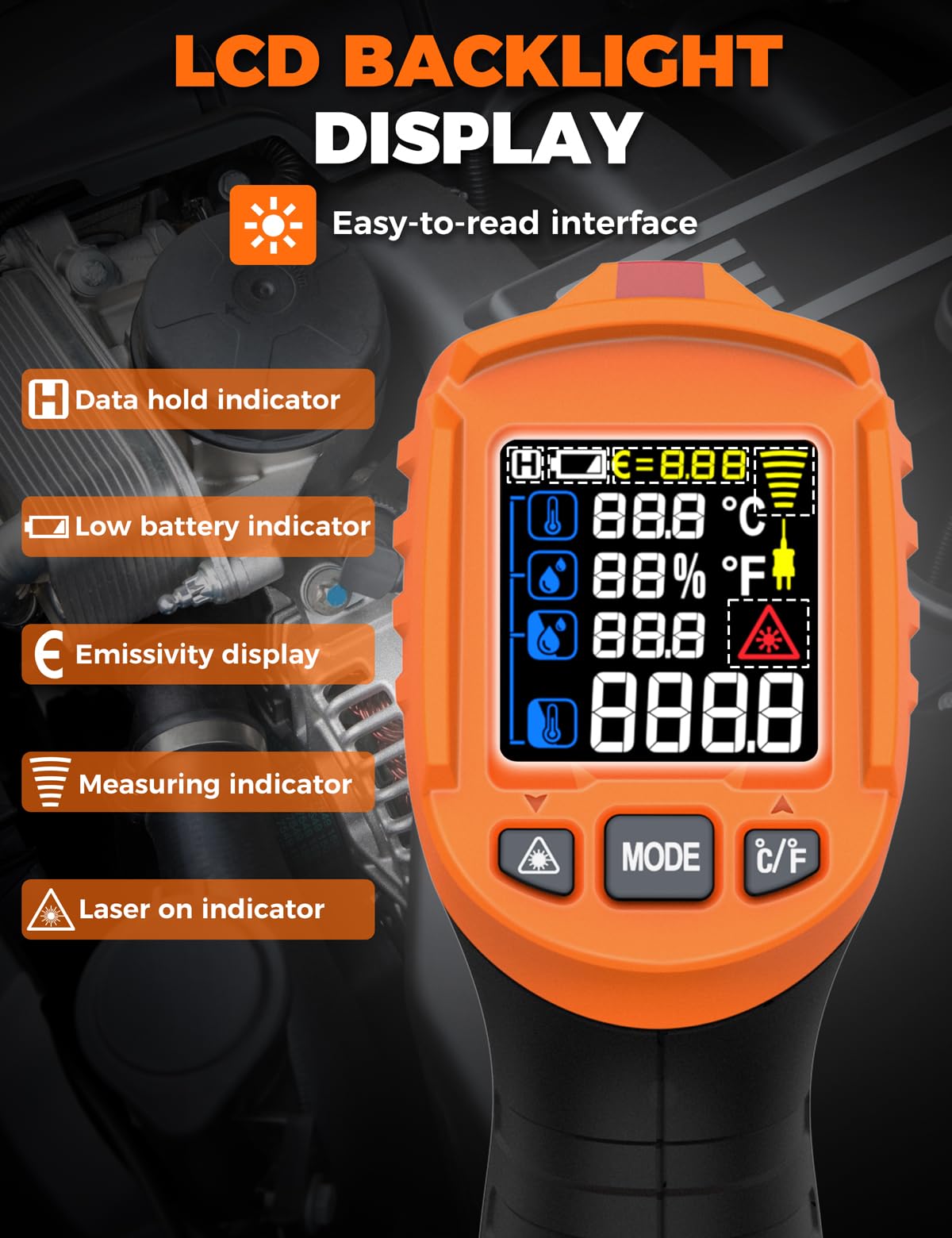 IM06MAX Digitales Infrarot Thermometer Laser -50°C bis 800°C mit K-Typ-Sonde, IR Pyrometer Temperaturmessgerät mit Taupunkterkennung für Industrie, HVAC, Kochen & Kfz-Reparatur