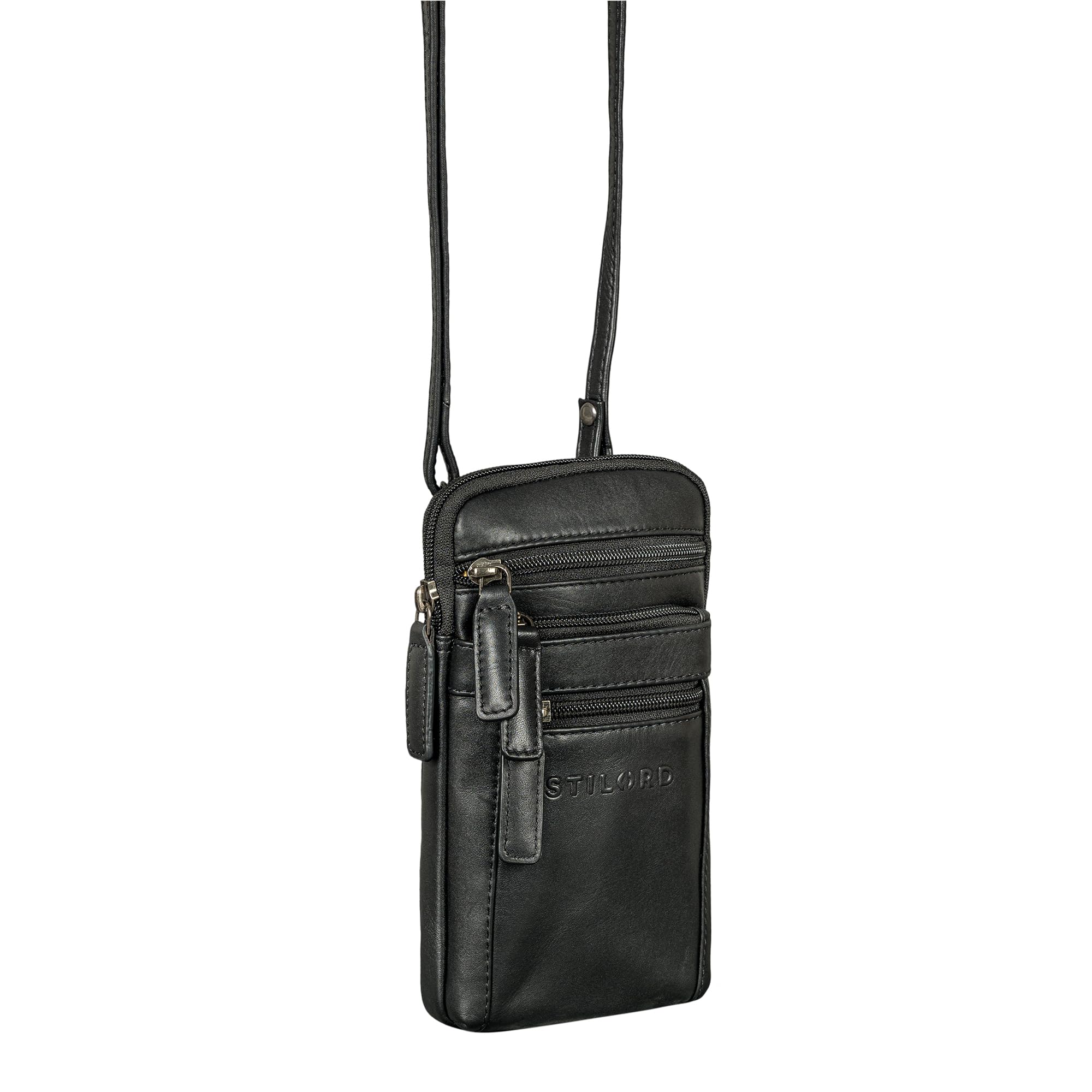 STILORD 'Mikael' 3-in-1 Brusttasche Herren Leder Umhängetasche Gürteltasche Handytasche zum Umhängen - Stilvoller Brust-Beutel Klein Schultertasche Männer aus Echtleder, Farbe:schwarz