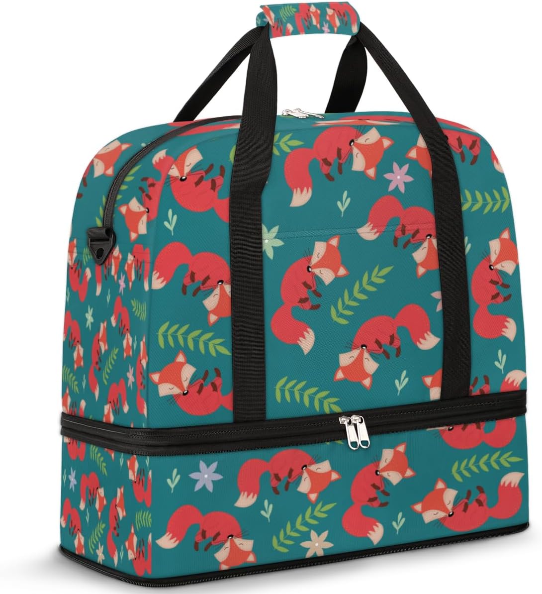 QsirBC Fox Animals Gym Bag for Women Duffle Tote with Shoes Compartment Men Weekender Duffel for Dance Travel Sports Swimming Overnight