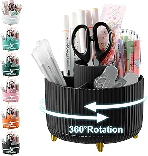 Cayxenful Pencil Holder For Desk,5 Slots 360°Degree Rotating Desk Organizers And Accessories,Desktop Storage Stationery Su...