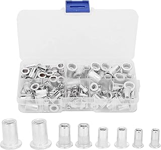 100Pcs Threaded Insert Rivet Nuts, 6-32 8-32 10-24 10-32 1/4-20 UNC Flat Head Rivnuts Suitable for Metal Plate, Aluminum Zinc Plated Rivet Nut Assortment Kit