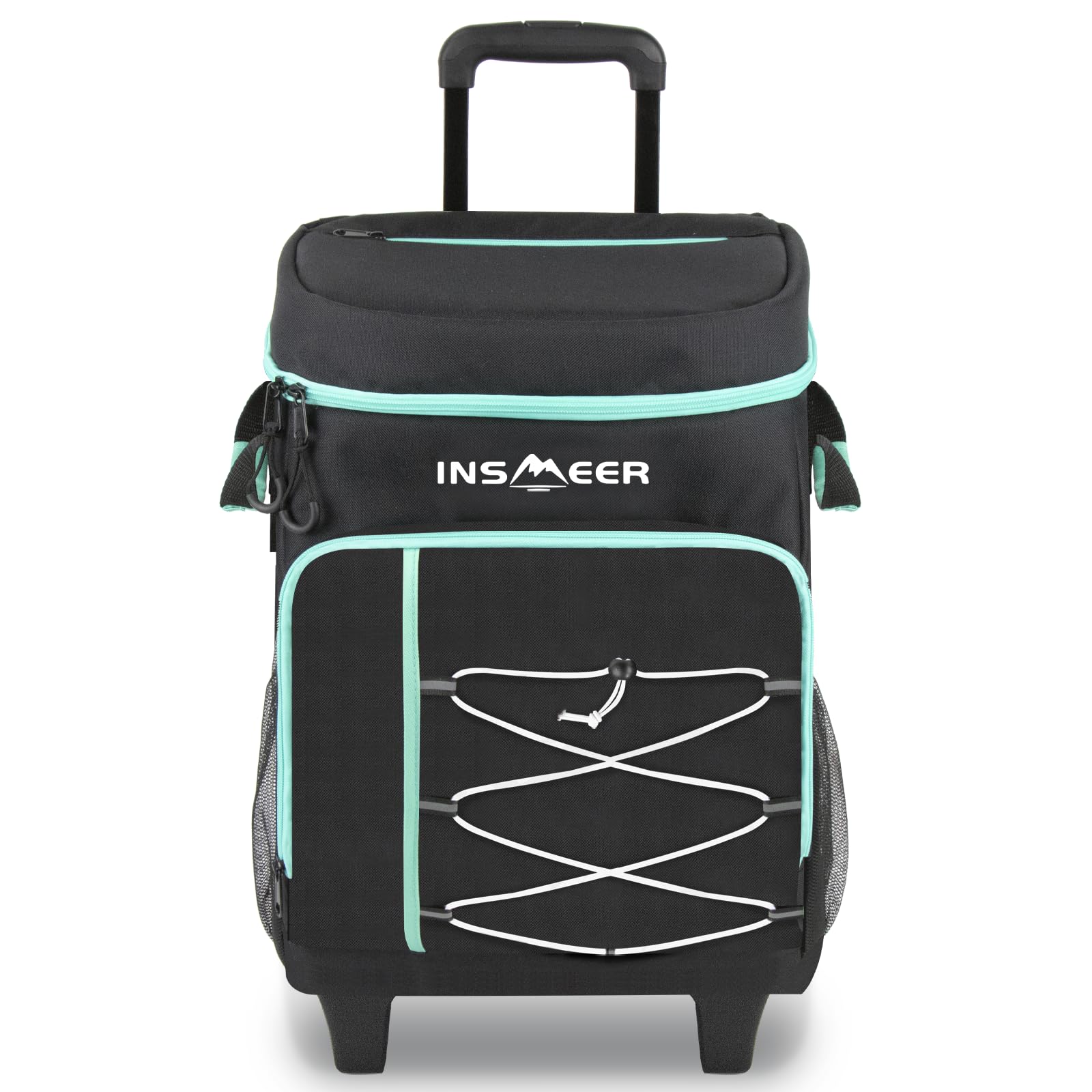 INSMEER Bolsa Termica Grande con Ruedas, 45L / 75Can Bolsa Nevera Plegable, Impermeable Carrito de la Compra Bolsa térmica neumático de Playa, para Camping, Picnic, Compras, Negro