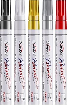 Overseas Paint Marker Pens - 5 Pack Permanent Oil Based Paint Markers, Metallic, Medium Tip, Quick Drying, Waterproof, Assorted Colors Marker for Metal, Rock, Wood, Plastic, Canvas, Glass, Rubber