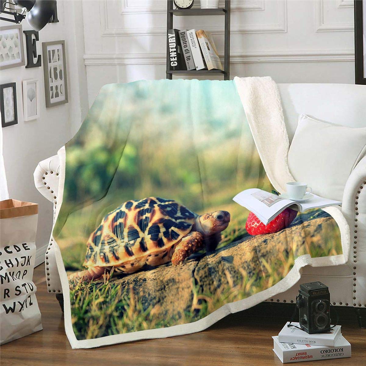 Homemissing Multi 5 Tortoise Strawberry Fleece Throw Blanket For Bed Sofa Couch Animal Fruit Plush Blanket Decorative Nature Themed Sherpa Warm Fuzzy Baby 30X40
