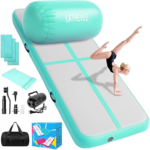 Inflatable Gymnastics Mat 10ft/13ft/16ft/ Air Training Mats+Gymnastics Barrel,4/6 inThickness Tumble Track Mat Inflatable Floor Mats with Air Pump for Tumble Gym Training Cheerleading Yoga Home Outdoor