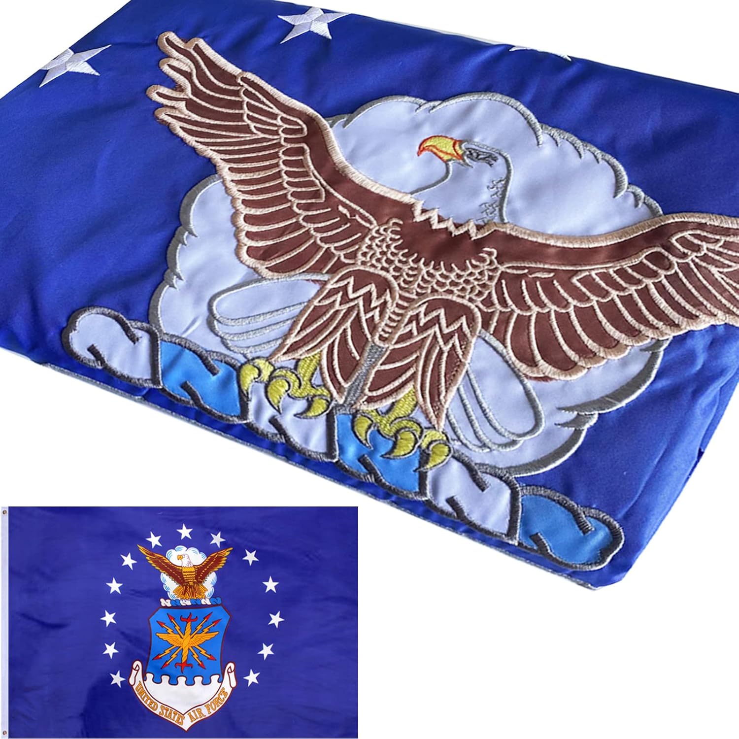 Air Force Flag Embroidered 3x5 Outdoor Double Sided United States Airforce Military Flags Banner 3ply Embroidered USA Flag with 2 Brass Grommets Vivid Colors Waterproof Air Force Flag 3x5 Embroidered