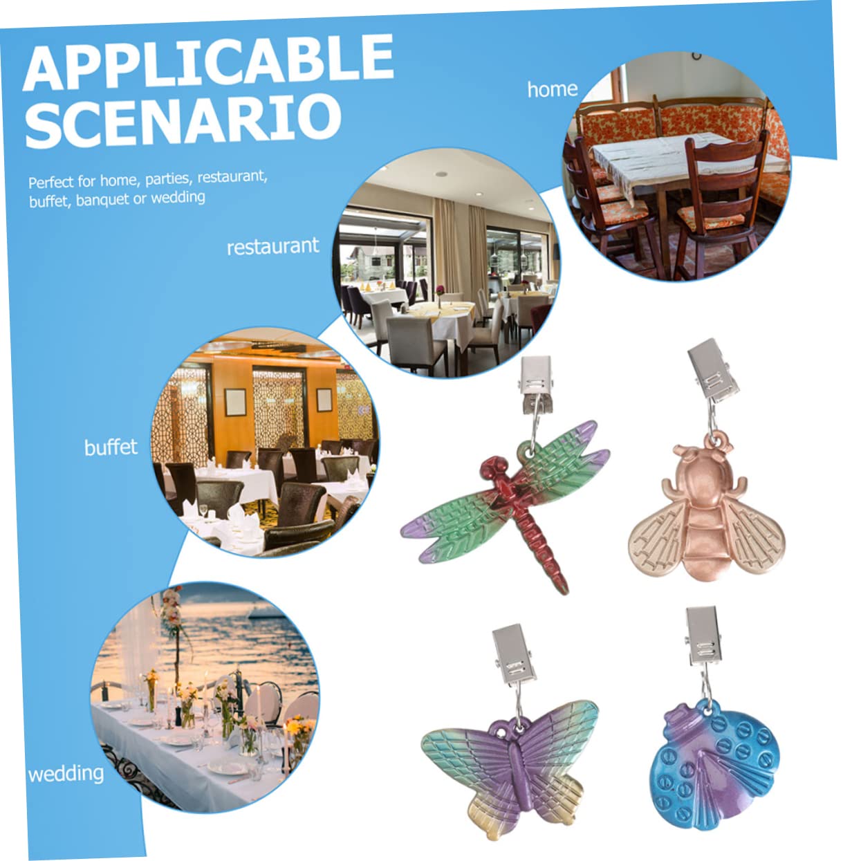 8pezzi Clip per Tovaglie Design Insetti Colorati Pesi per Tovaglia per Picnic e Feste all Aperto