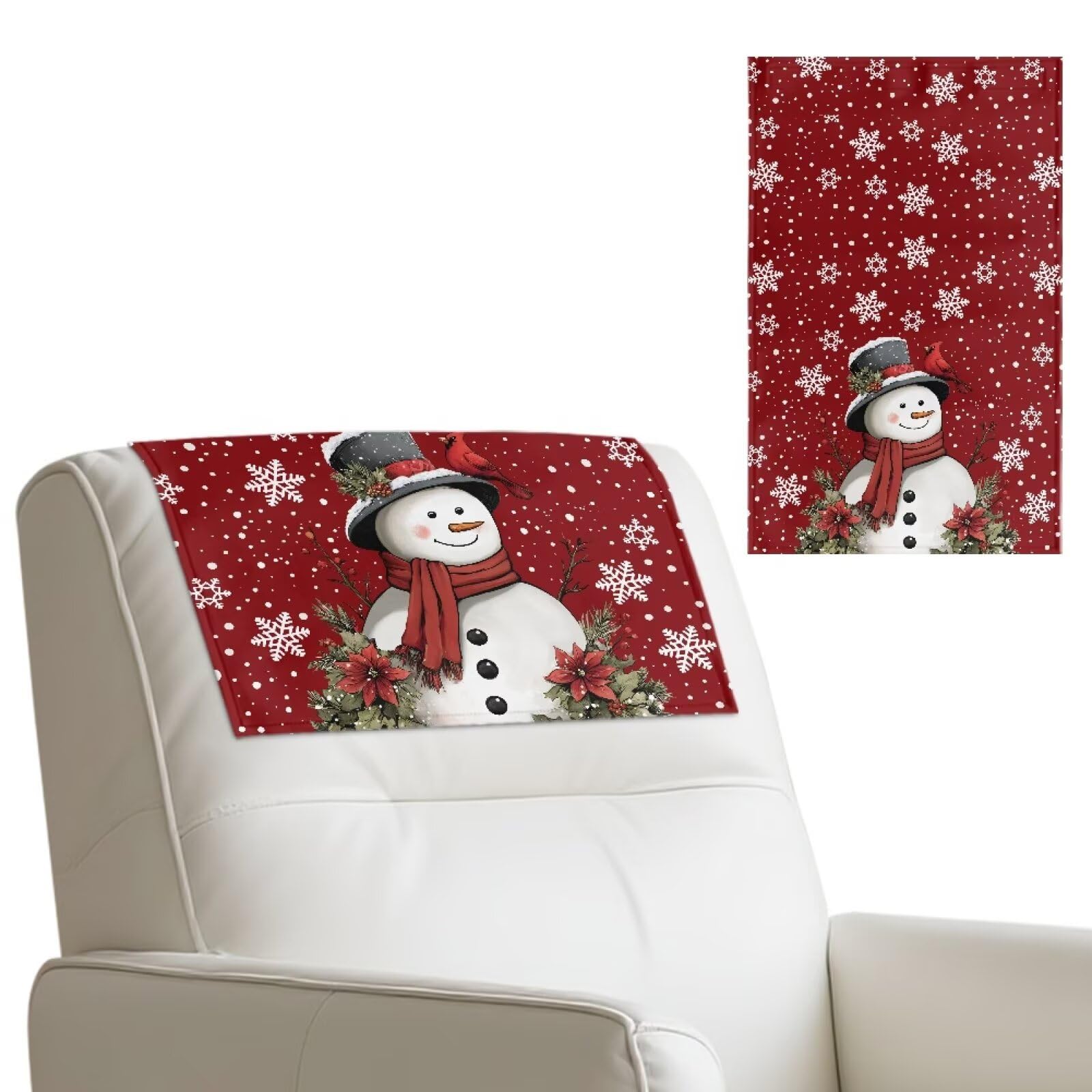 Cugasmaru Couch Headrest Covers Christmas Snowman Snowflake Headrest Covers for Recliners Soft Cover for Sofa Furniture Xmas Head Protector for Sofa Slipcovers Set of 3,17x27 Inches