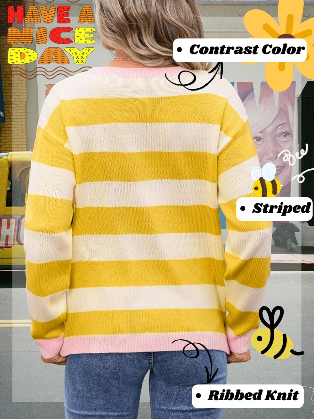 Colorful Striped Sweater,Cute Color Block Sweaters for Women,Fall Knit Tops Family Photo Costume - Image 4