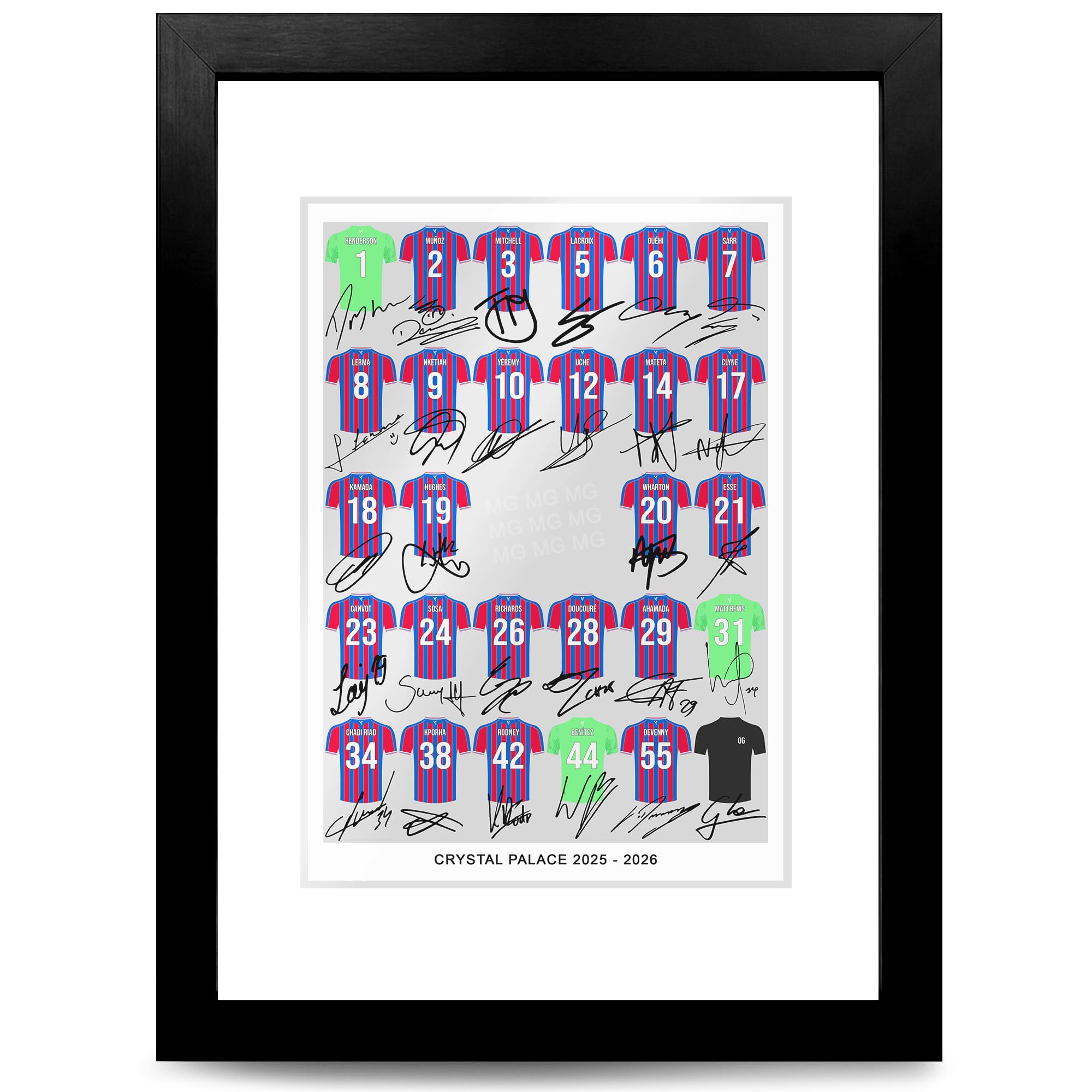 Mounted Gifts Trading A4 Framed & Mounted Squad Crystal Palace Team Squad 2025-2026 Signed Poster Print Framed Picture Photo Autograph Gift 25/26 Marc Guehi Adam Wharton Mateta Sarr (A4 Framed & Mounted Squad)