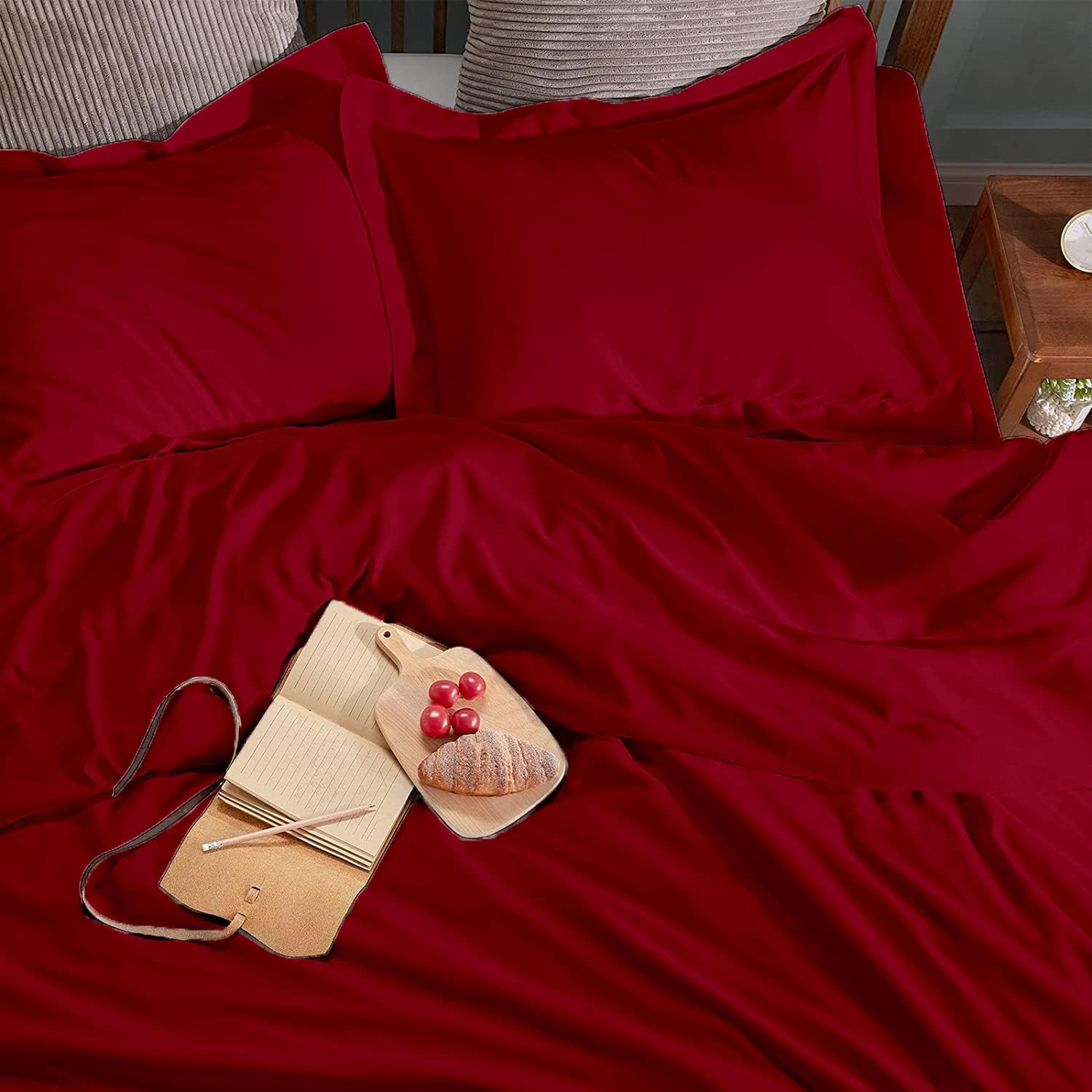 eBeddy Linens Full/Queen Pillow Shams Set Burgundy Solid