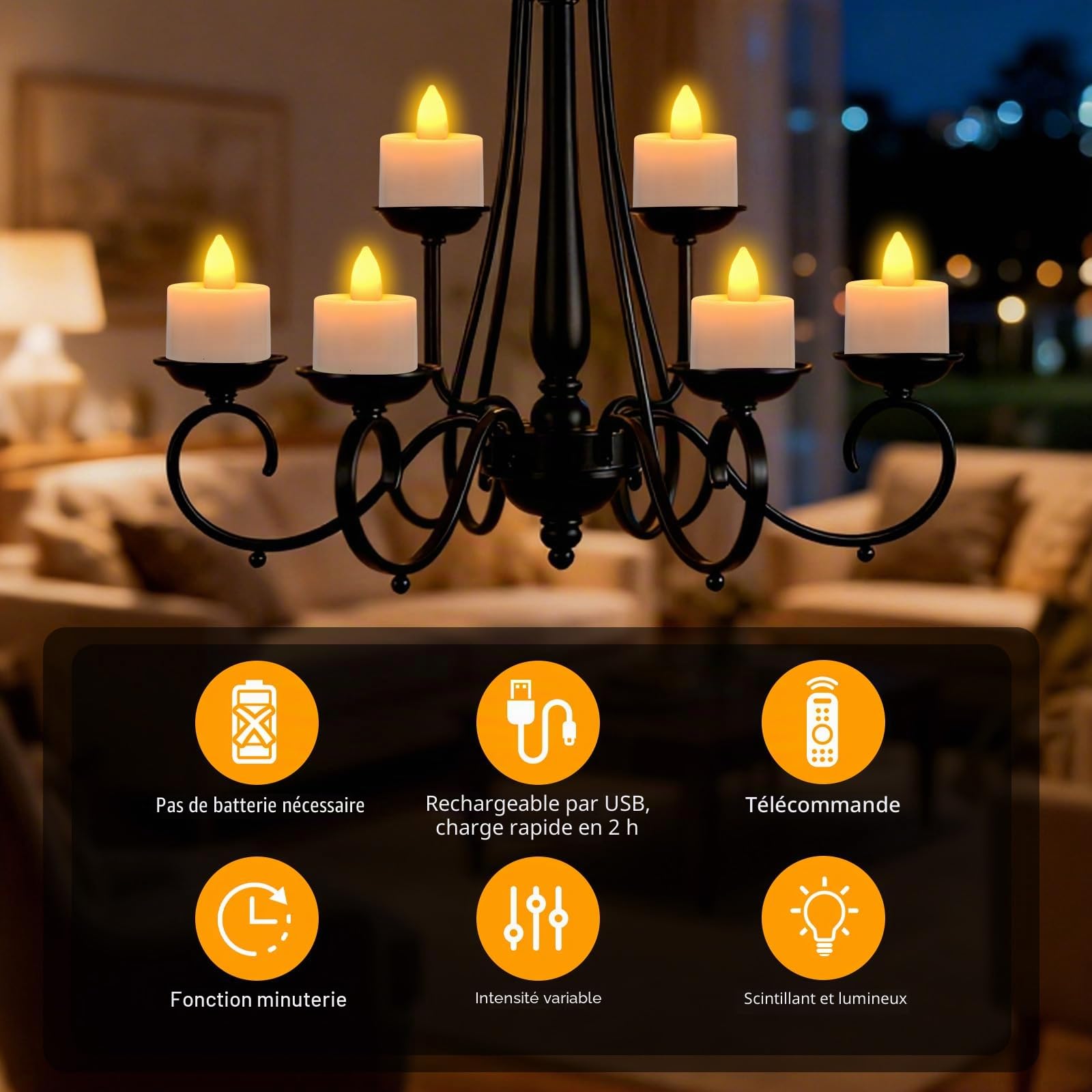 Diealles Shine Bougie LED Chauffe Plat Rechargeable, 12 Bougie LED avec Télécommande et Minuterie, Bougie Flamme Vacillante Electrique Decorative pour Deco Maison Chambre Noel Halloween Anniversaire