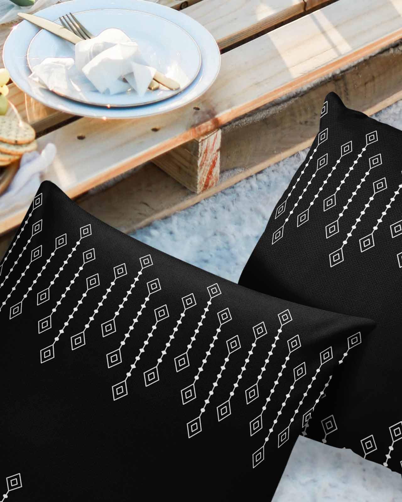 HELLOWINK Outdoor Pillows Waterproof Pillow Covers Set of 2 Bohemia Line Pattern Polyester Throw Pillow Covers Garden Cushion Case for Patio Funiture Sofa Decoration 18x18inch Black Boho
