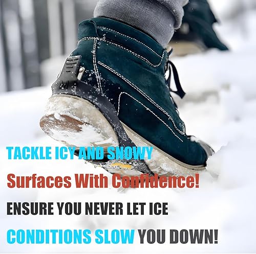 Miniatura 4 de Tacos de hielo para zapatos y botas, agarre de tacos de tracción de nieve de hielo, pinzas antideslizantes para zapatos, 10 picos de goma de acero,