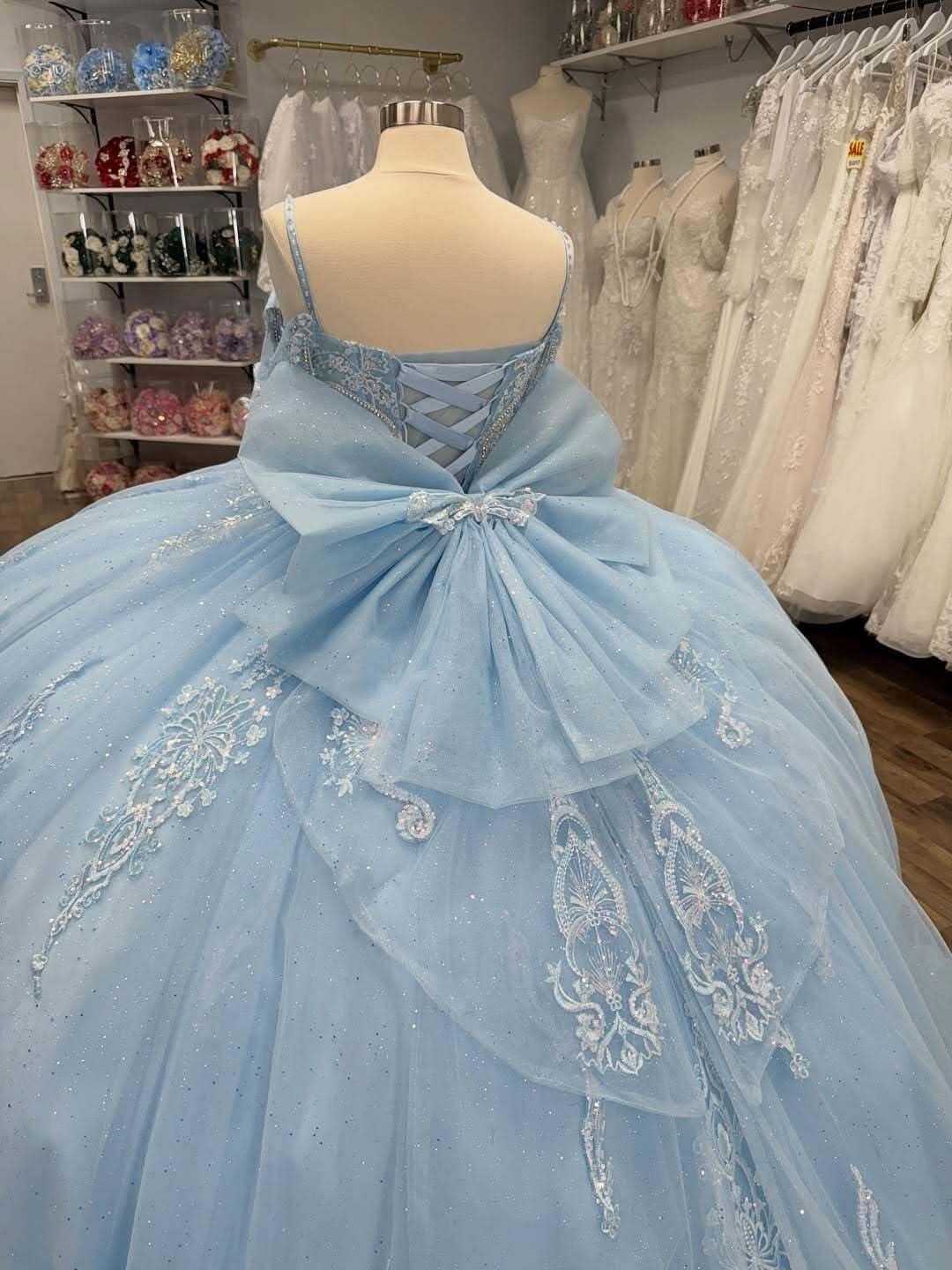 Youjiayi Gorgeous Lace Quinceanera Dresses Ball Gown with Bow Sparkly Beaded Sweet 16 Dress Spaghetti Strap Sequin XV Dress - Image 4