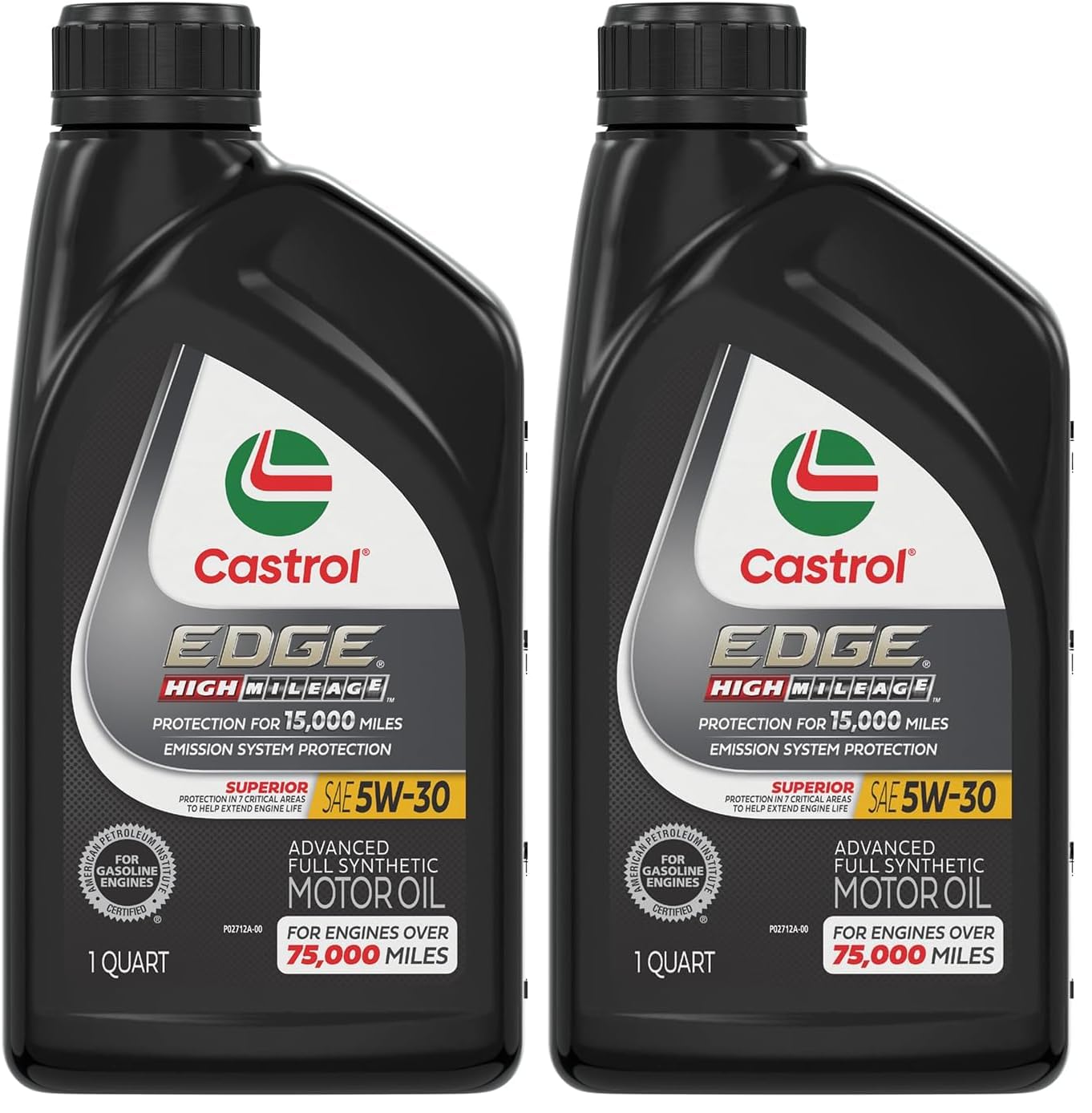 Castrol Edge High Mileage 5W-30 Advanced Full Synthetic Motor Oil, 1 Quart (Pack of 2)