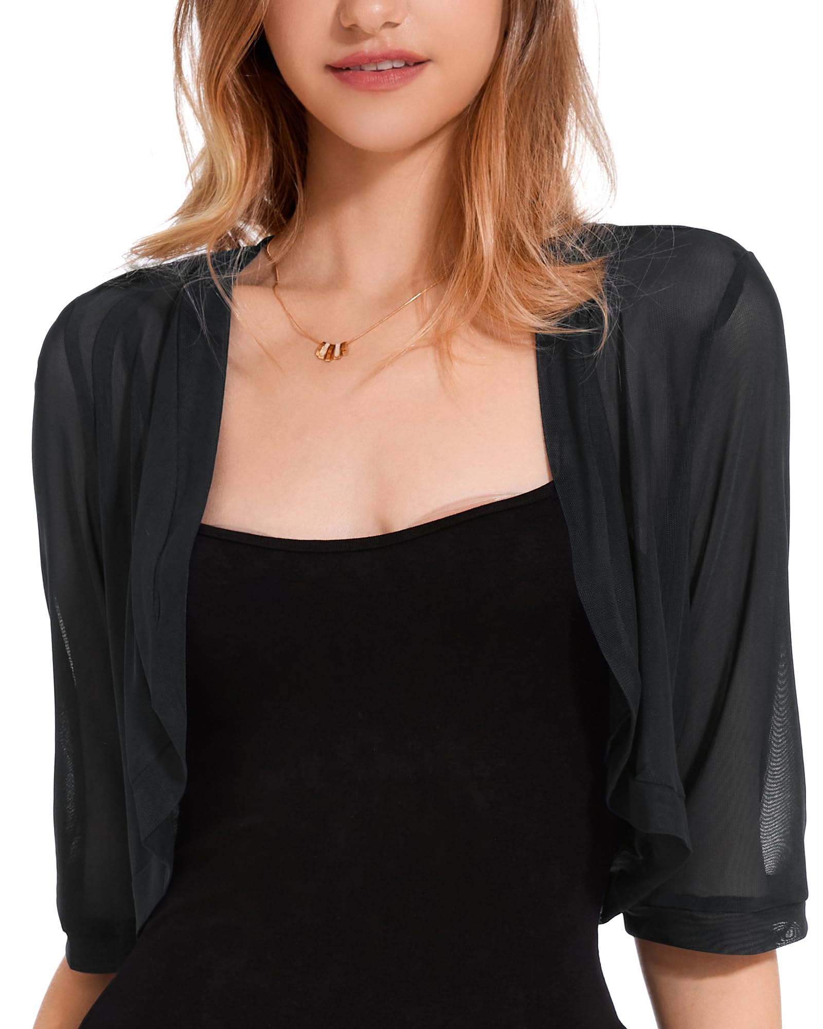 AtxnnWomen's Bolero Shrug UK 3/4 Sleeve Cropped Cardigan Summer Lightweight  Jacket for Dresses Ladies Soft Open Front Shrugs Shawl